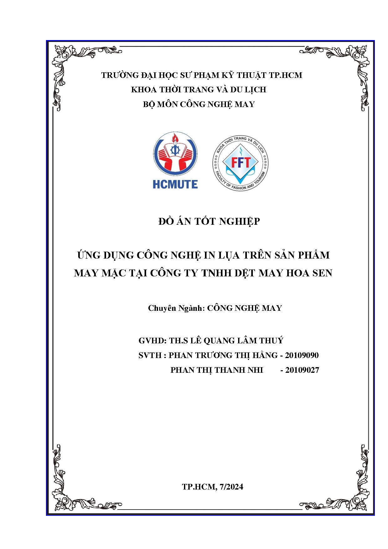 Đồ án tốt nghiệp - Ứng dụng công nghệ in lụa trên sản phẩm may mặc tại công ty TNHH dệt may Hoa Sen