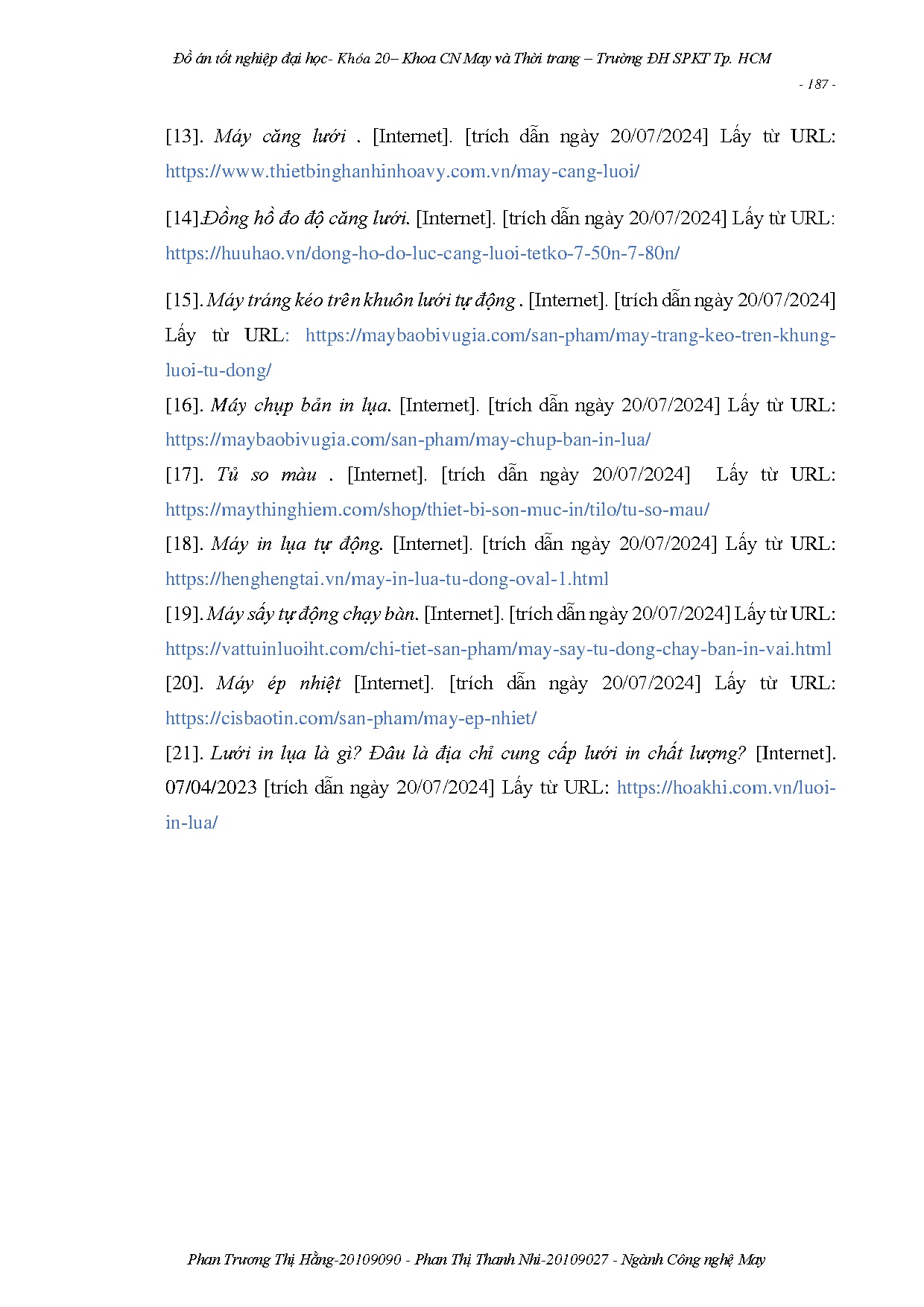 Đồ án tốt nghiệp - Ứng dụng công nghệ in lụa trên sản phẩm may mặc tại công ty TNHH dệt may Hoa Sen - Trang 210