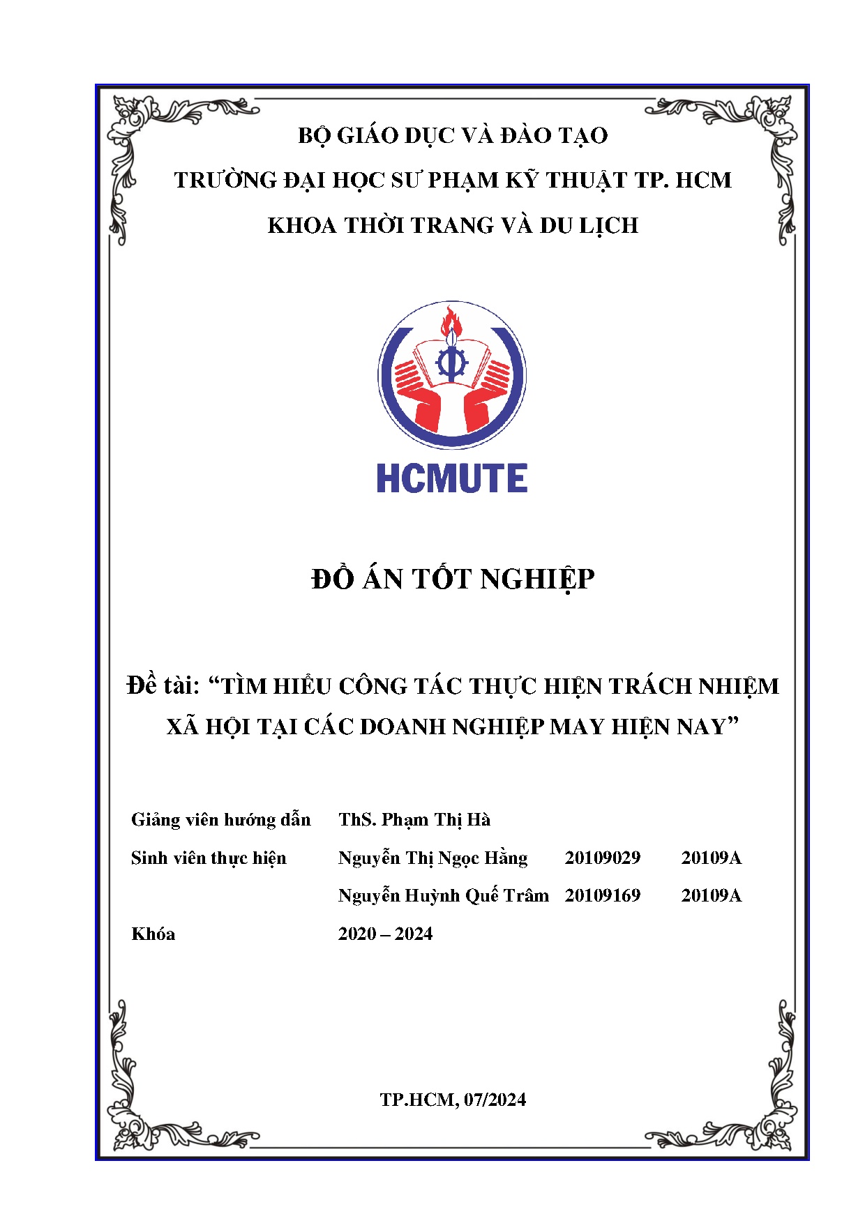 Đồ án tốt nghiệp - Tìm hiểu công tác thực hiện trách nhiệm xã hội tại các doanh nghiệp may hiện nay