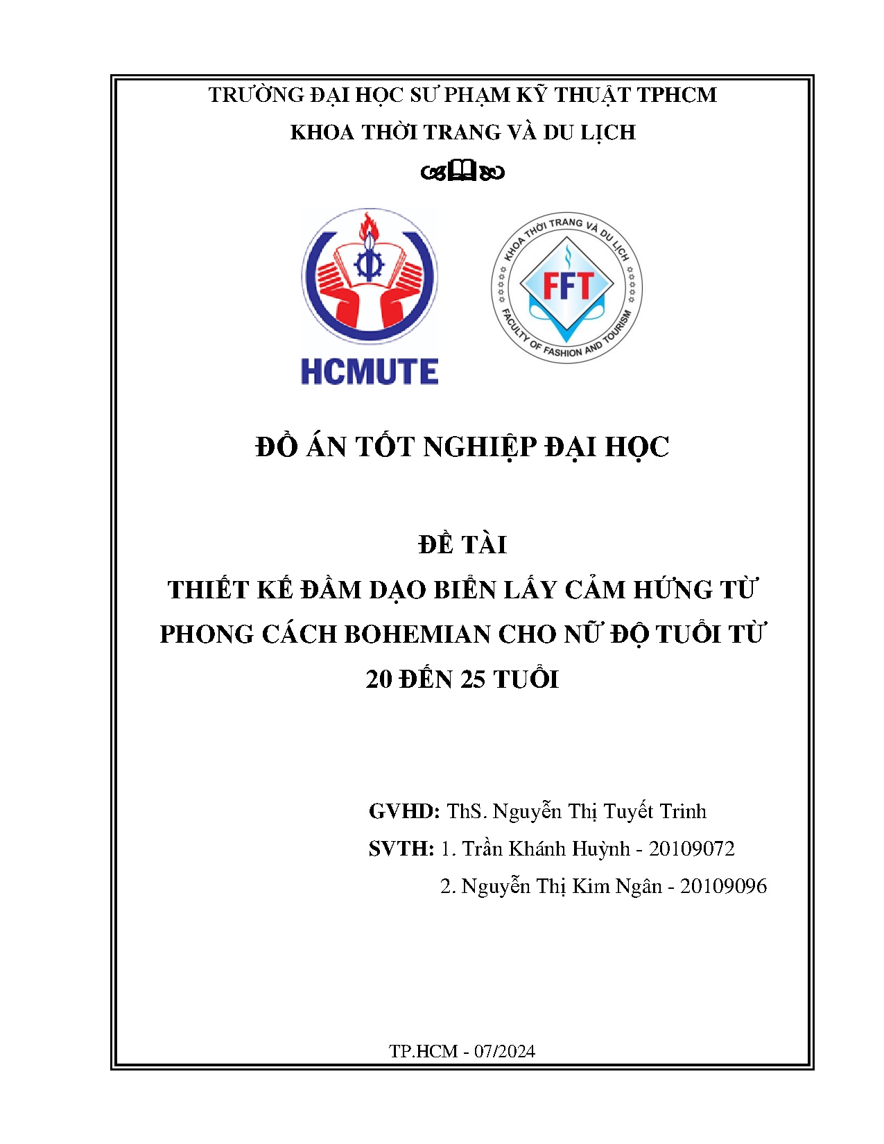 Đồ án tốt nghiệp - Thiết kế đầm dạo biển lấy cảm hứng từ phong cách Bohemian cho nữ độ TT 2 Đ 2 T