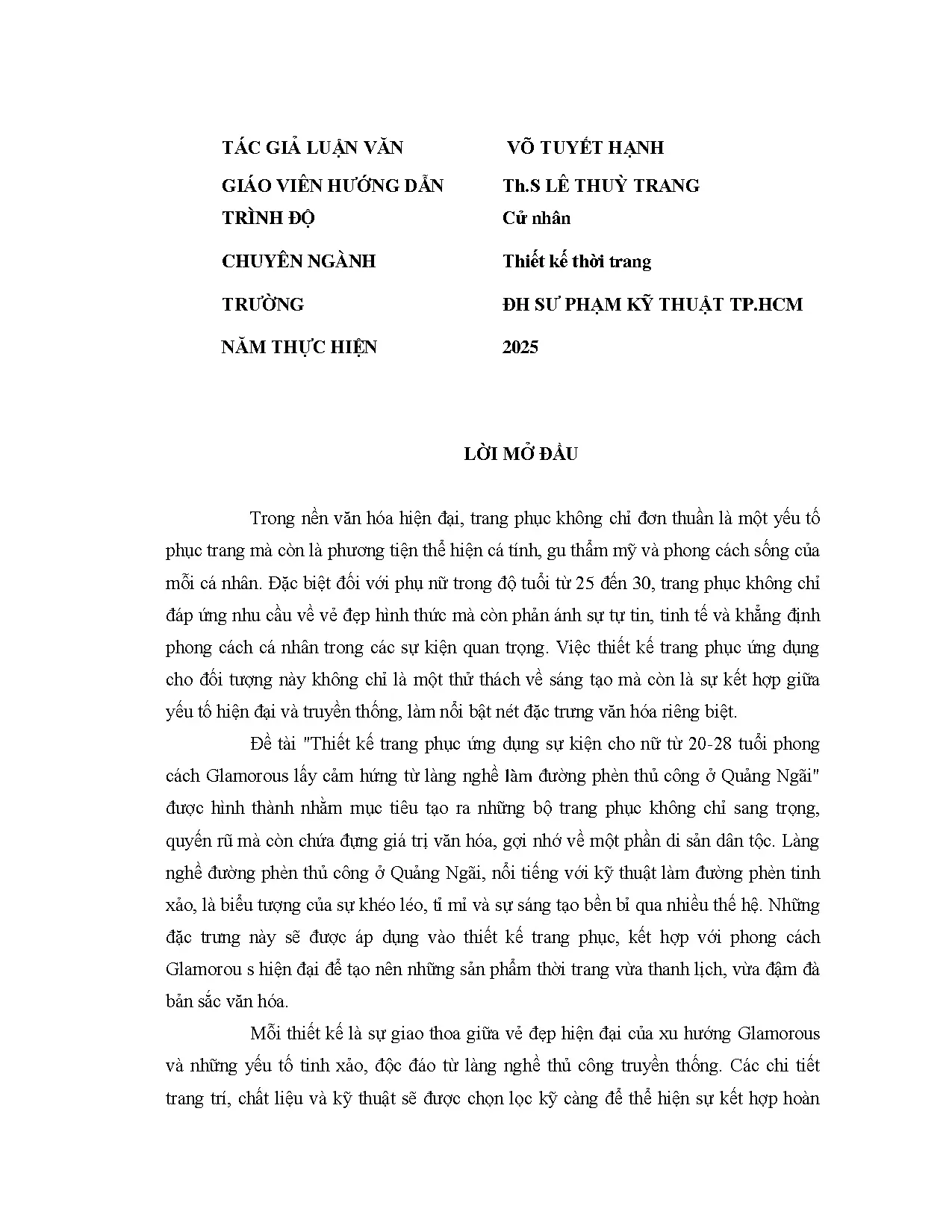 Đồ án tốt nghiệp - Thiết kế trang phục ứng dụng sự kiện cho nữ từ 25-30 tuổi PCGLCHTLNLĐPTC ở QN - Trang 3