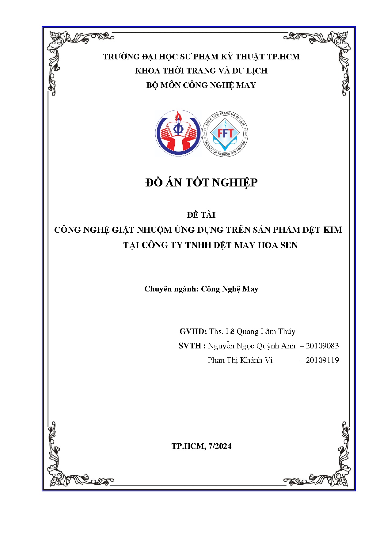 Đồ án tốt nghiệp - Công nghệ giặt nhuộm ứng dụng trên sản phẩm dệt kim tại công ty TNHH dệt may HS