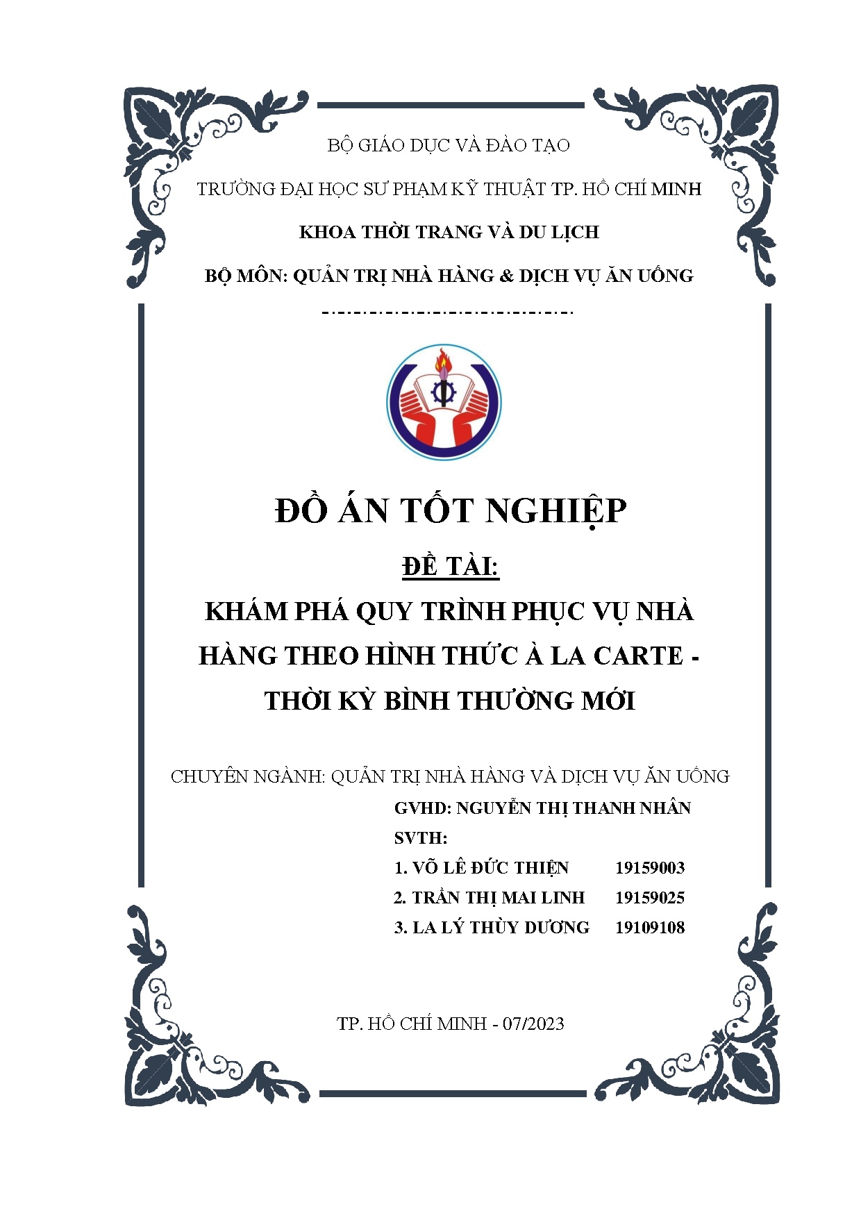 Đồ án tốt nghiệp - Khám phá quy trình phục vụ nhà hàng À La Carte - Thời kì bình thường mới