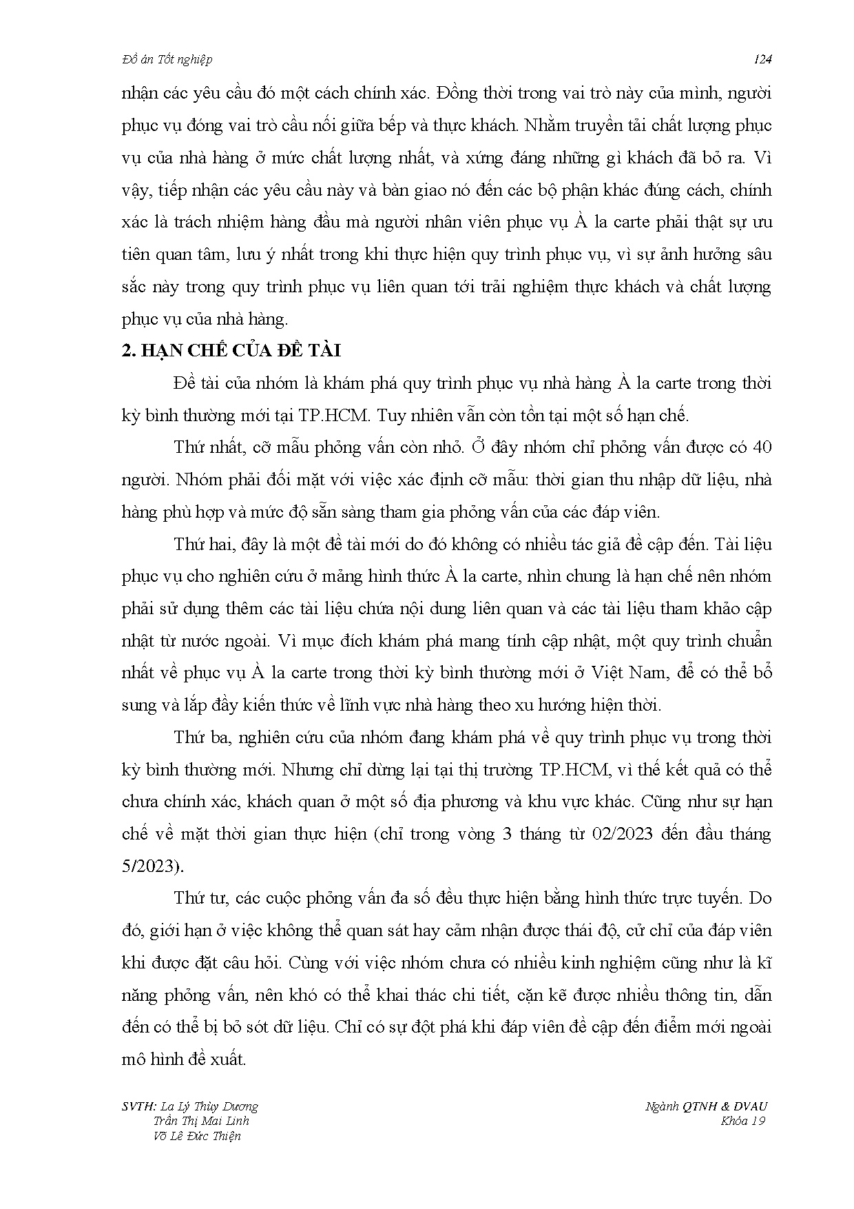 Đồ án tốt nghiệp - Khám phá quy trình phục vụ nhà hàng À La Carte - Thời kì bình thường mới - Trang 138