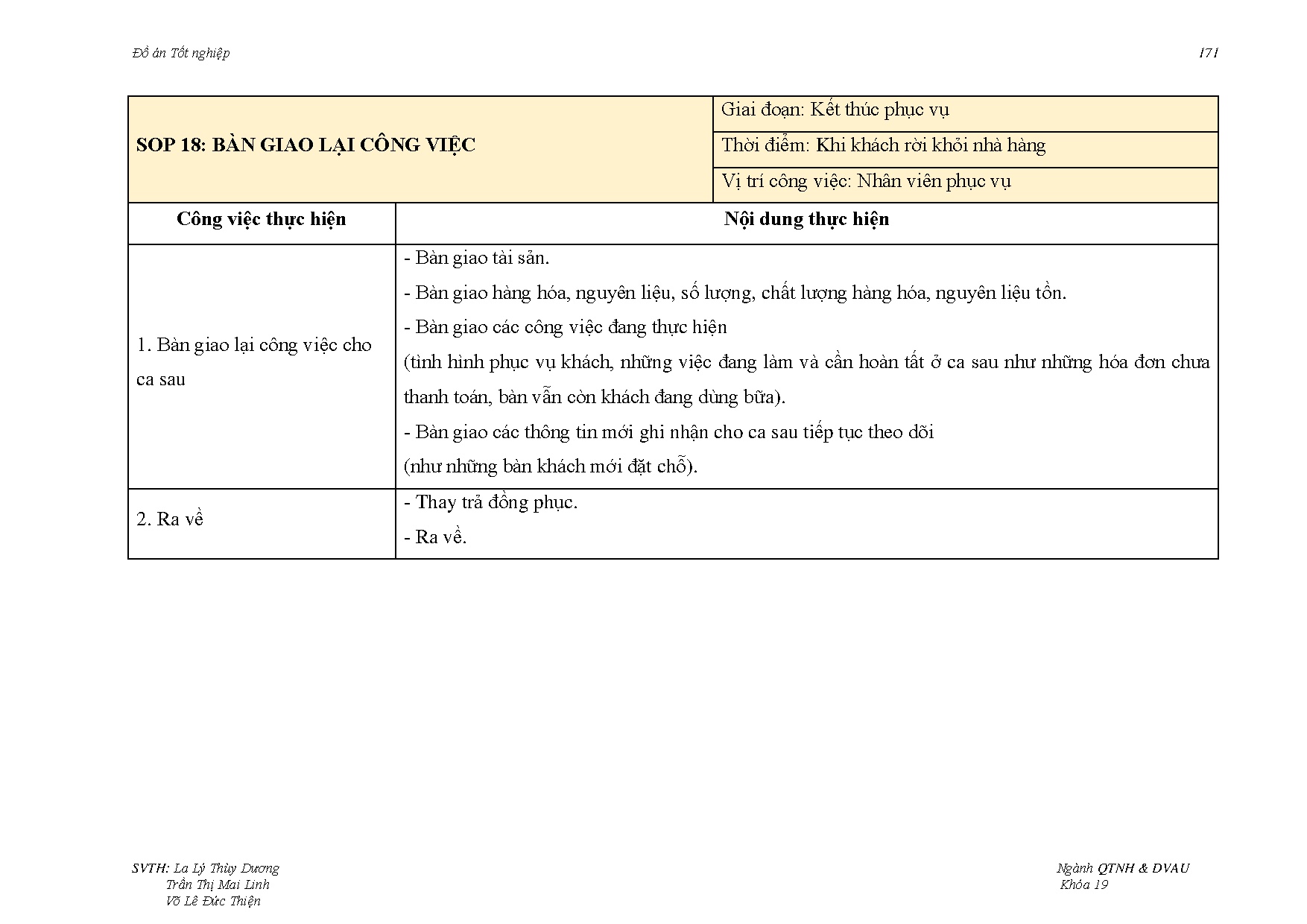 Đồ án tốt nghiệp - Khám phá quy trình phục vụ nhà hàng À La Carte - Thời kì bình thường mới - Trang 185