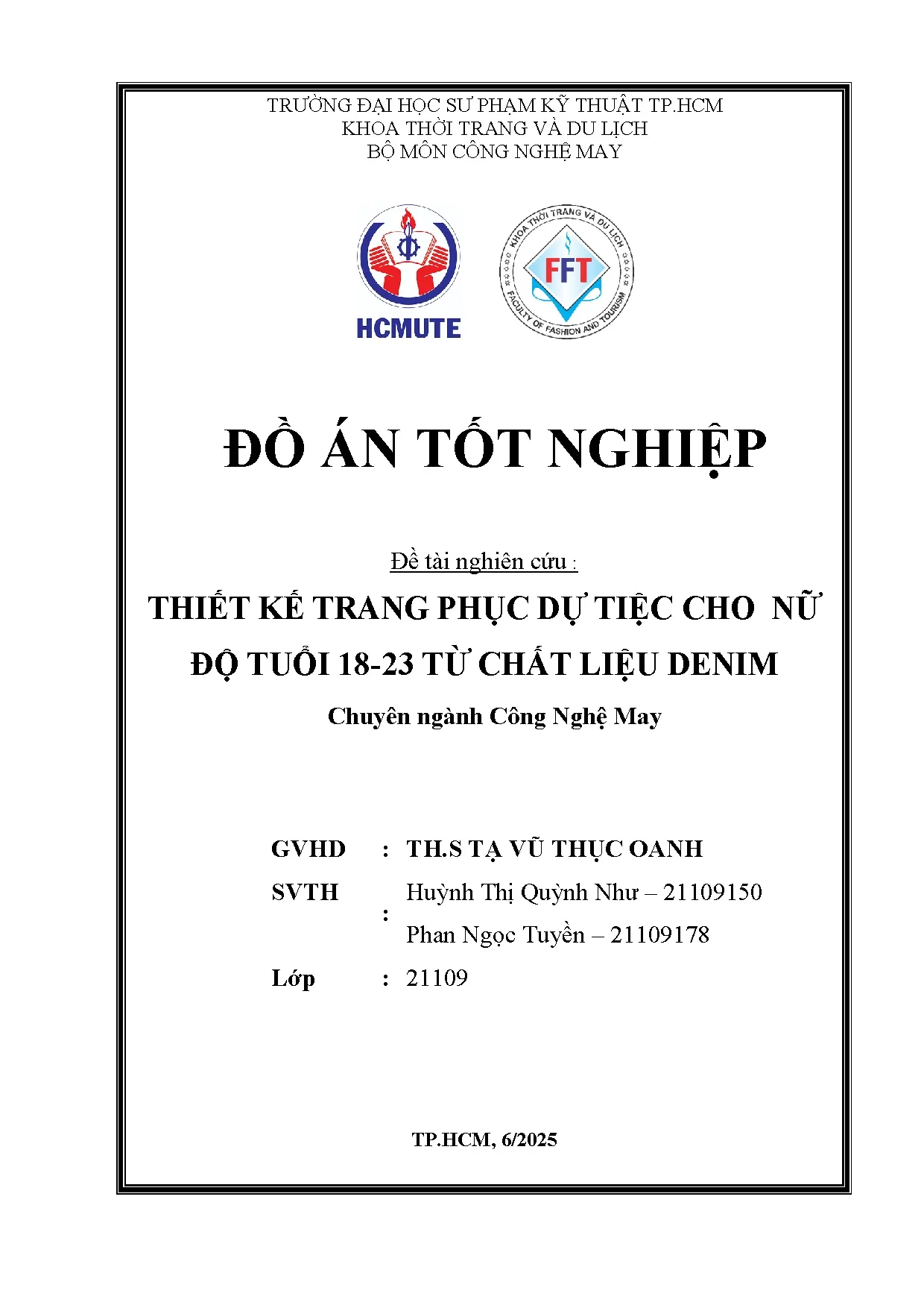 Đồ án tốt nghiệp - Thiết kế trang phục dự tiệc cho nữ độ tuổi 18 - 23 từ chất liệu Denim