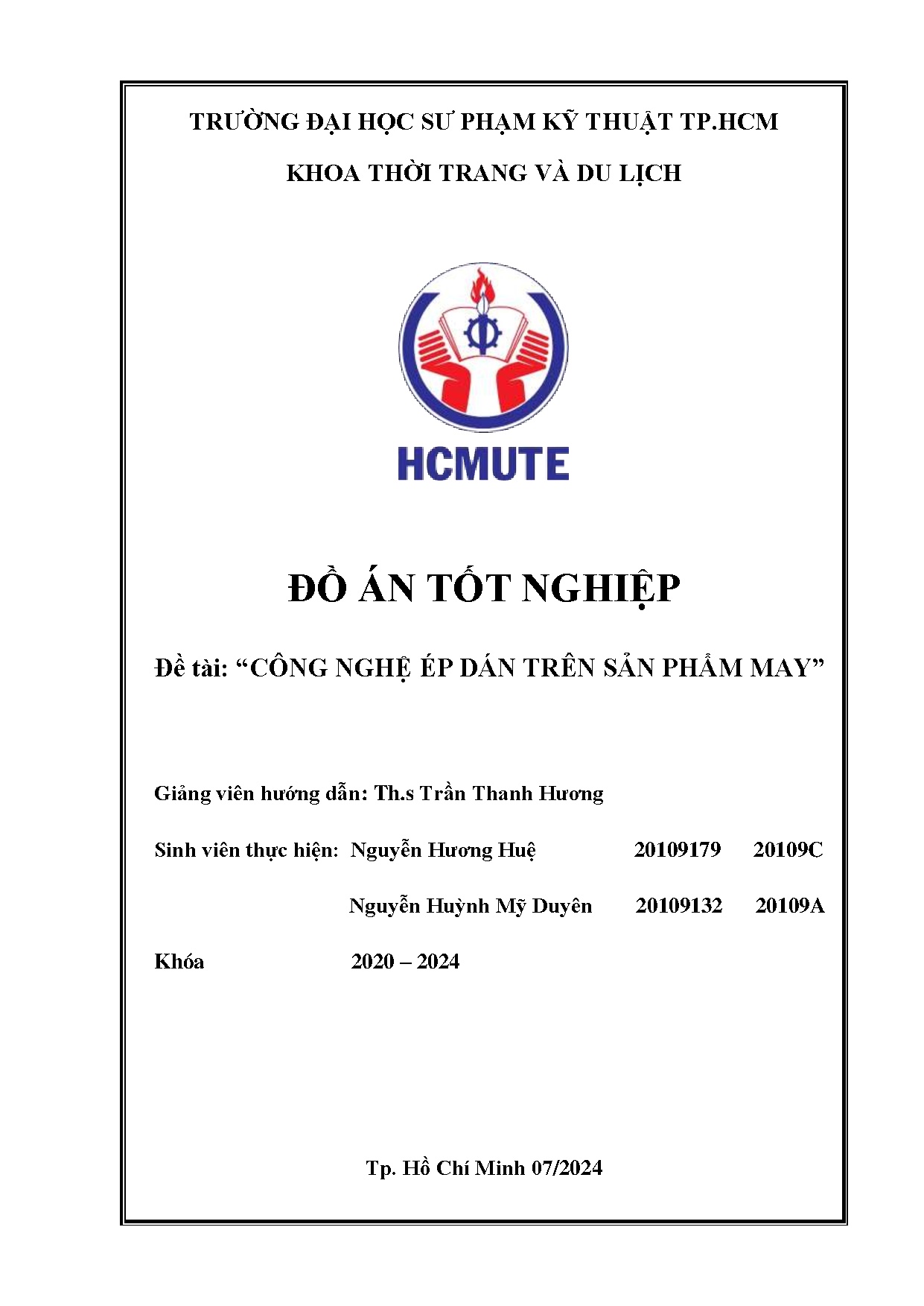 Đồ án tốt nghiệp - Công nghệ ép dán trên sản phẩm may