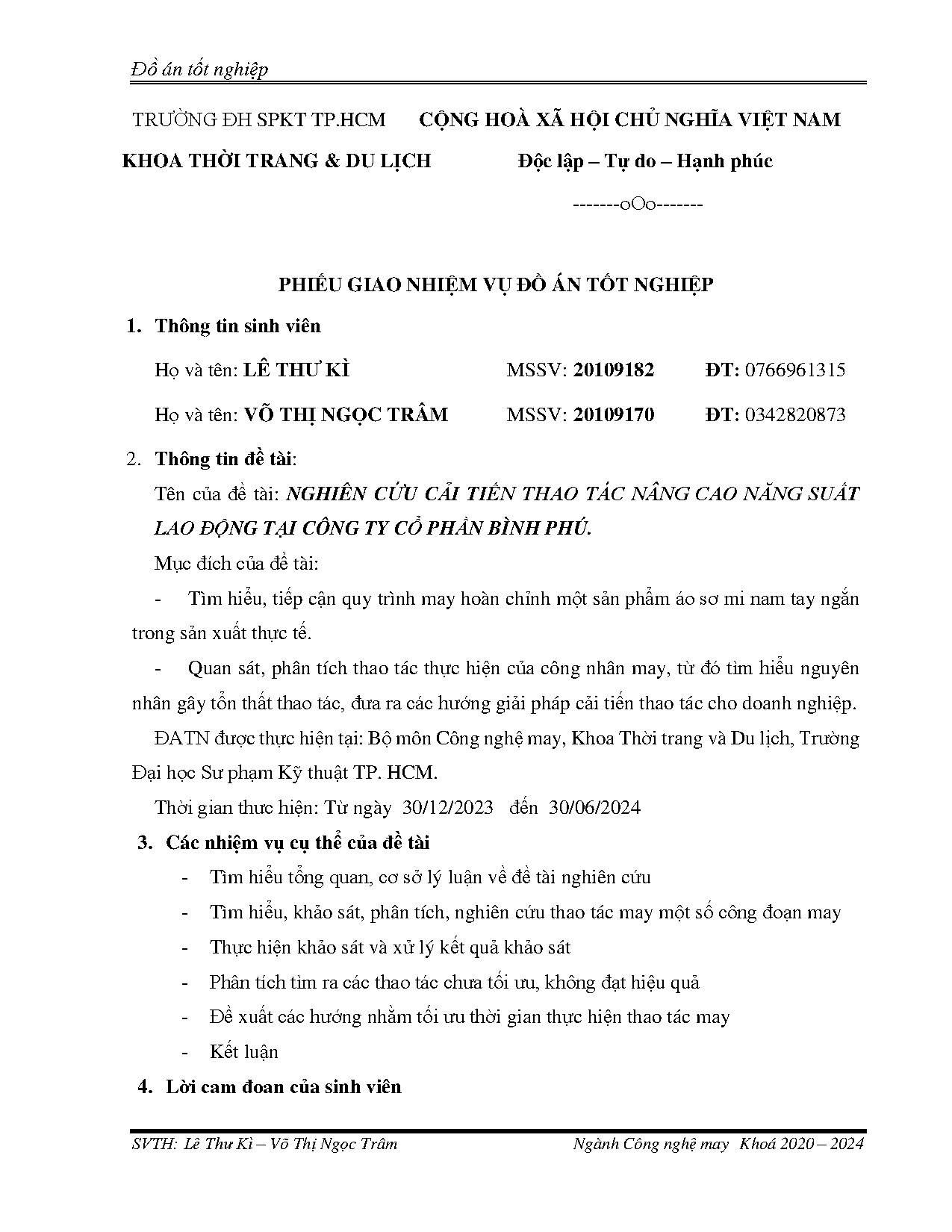 Đồ án tốt nghiệp - Nghiên cứu cải tiến thao tác nâng cao năng suất lao động tại công ty cổ phần BP