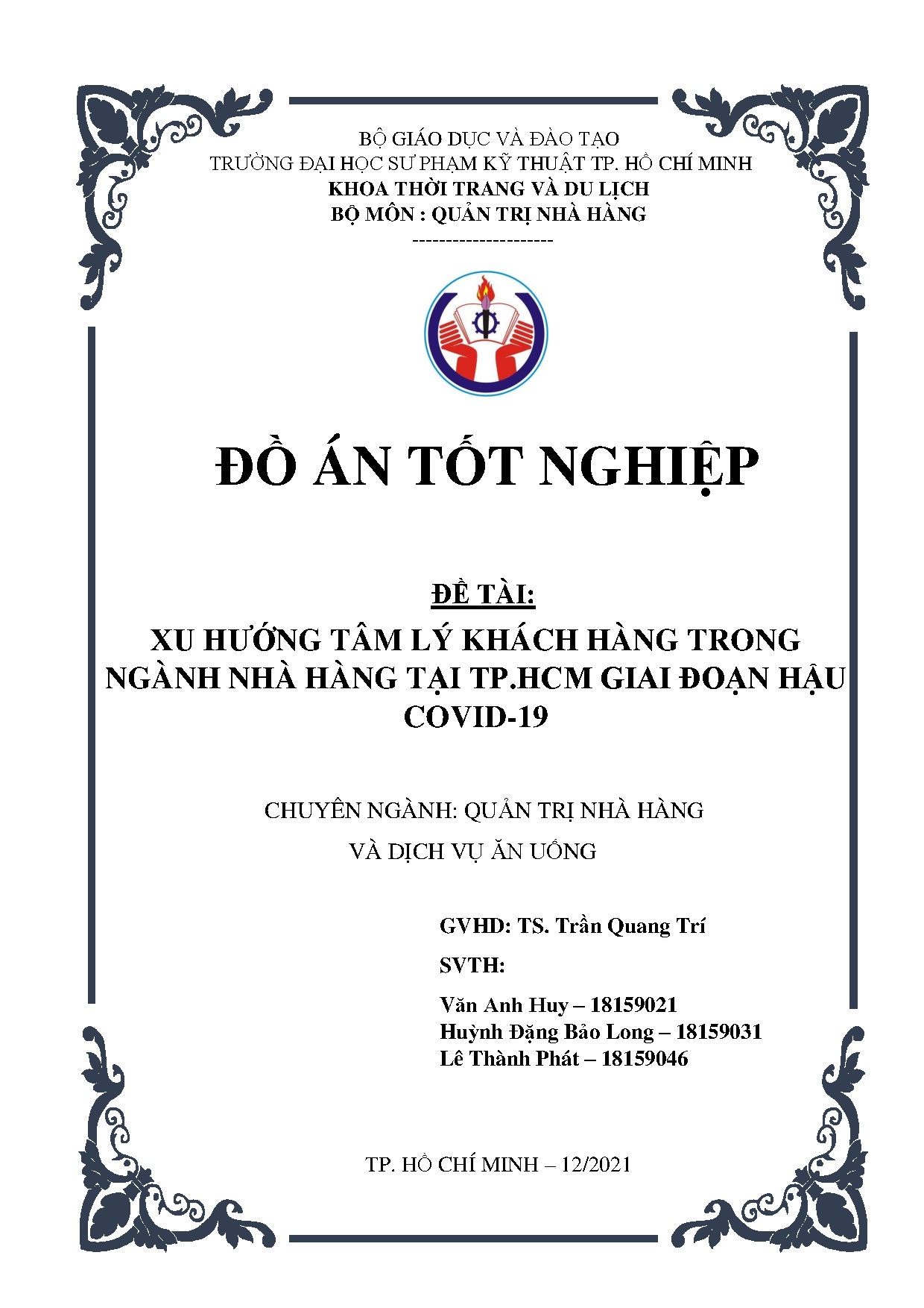 Đồ án tốt nghiệp - Xu hướng tâm lý khách hàng trong ngành nhà hàng tại TP. HCM giai đoạn hậu C