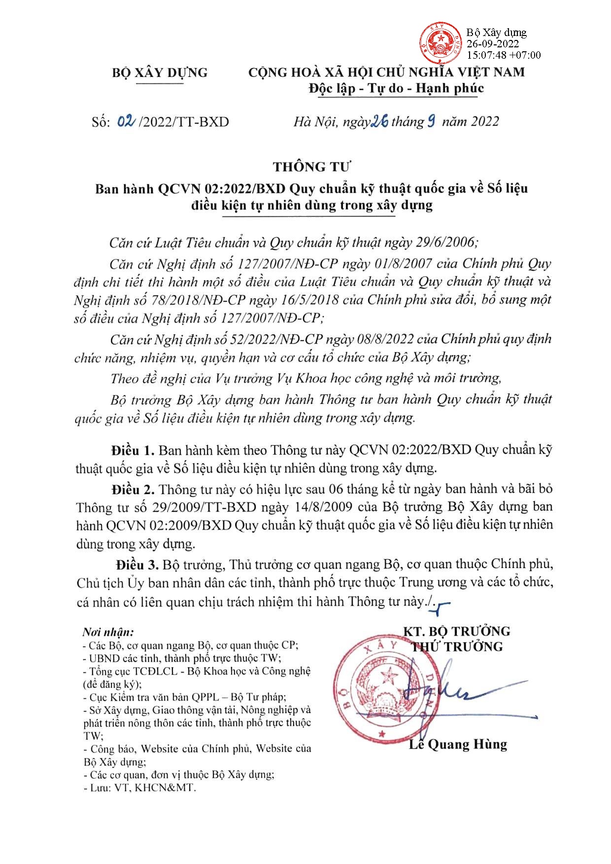 QCVN 02_2022-QUY CHUẨN KỸ THUẬT QUỐC GIA VỀ SỐ LIỆU ĐIỀU KIỆN TỰ NHIÊN  DÙNG TRONG XÂY DỰNG - Trang 1