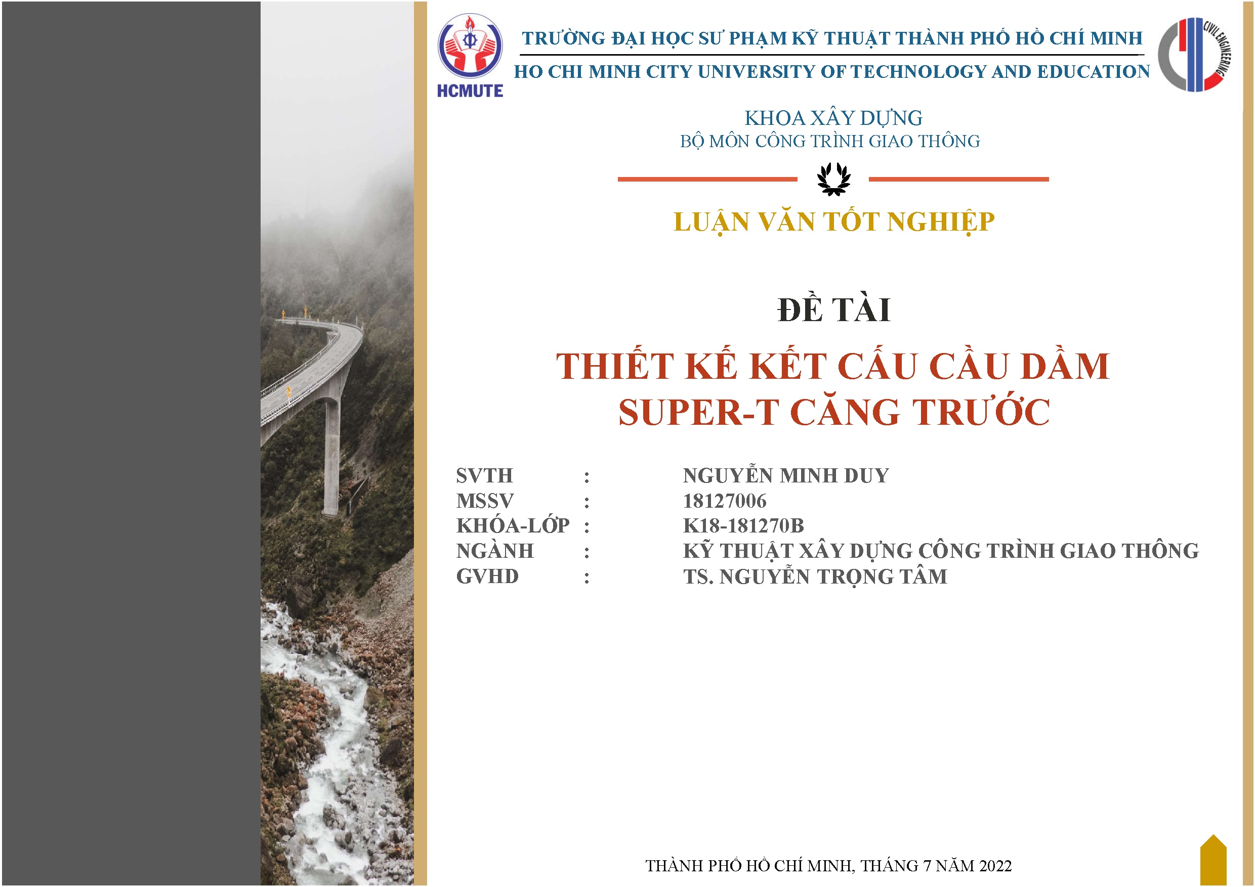 Đồ án tốt nghiệp - Thiết kế kết cấu cầu dầm Super - T căng trước