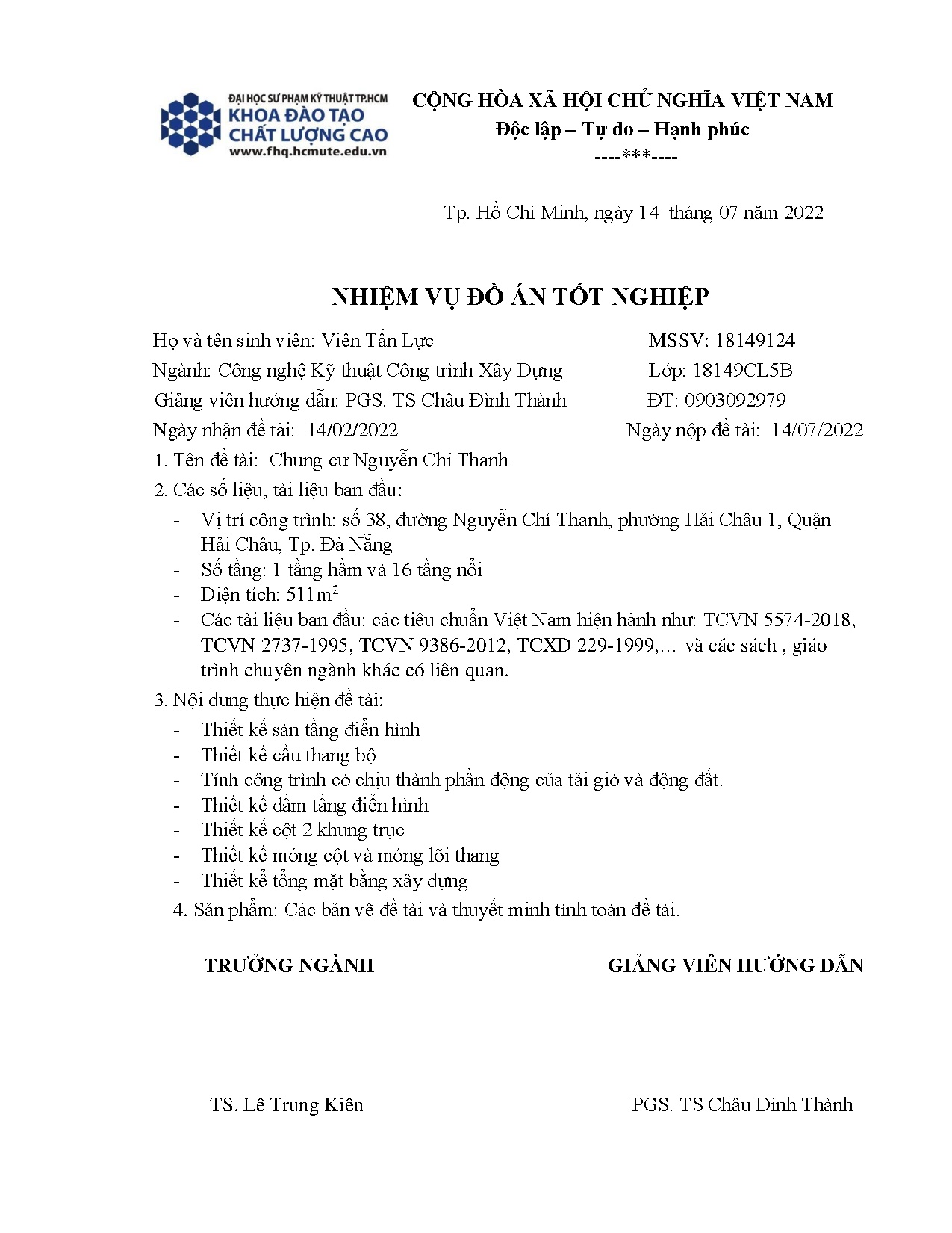Đồ án tốt nghiệp - Chung cư Nguyễn Chí Thanh