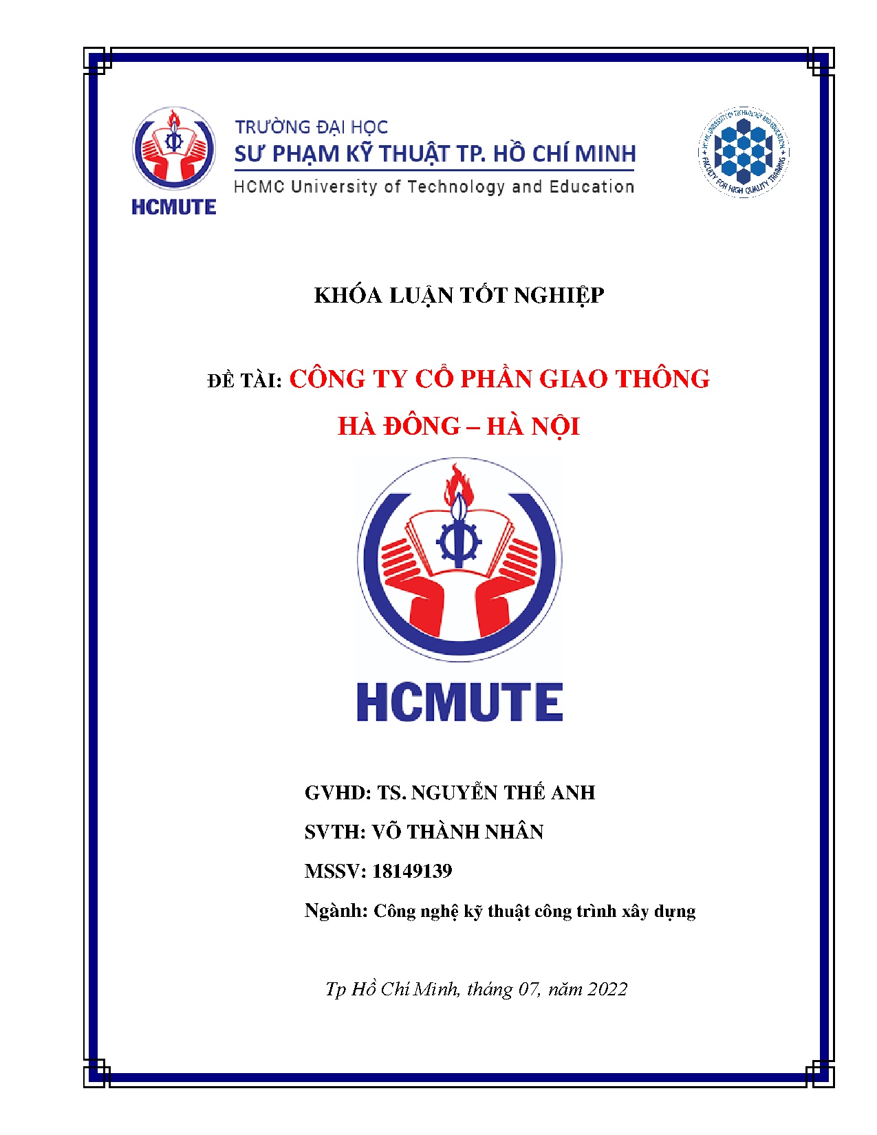 Đồ án tốt nghiệp - Công ty cổ phần giao thông Hà Đông - Hà Nội