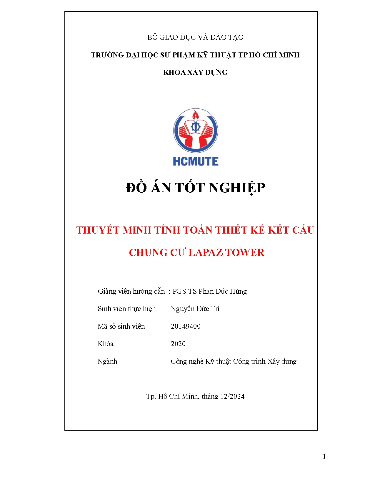 Đồ án tốt nghiệp - Thuyết minh Tính toán thiết kế kết cấu chung cư Lapaz Tower