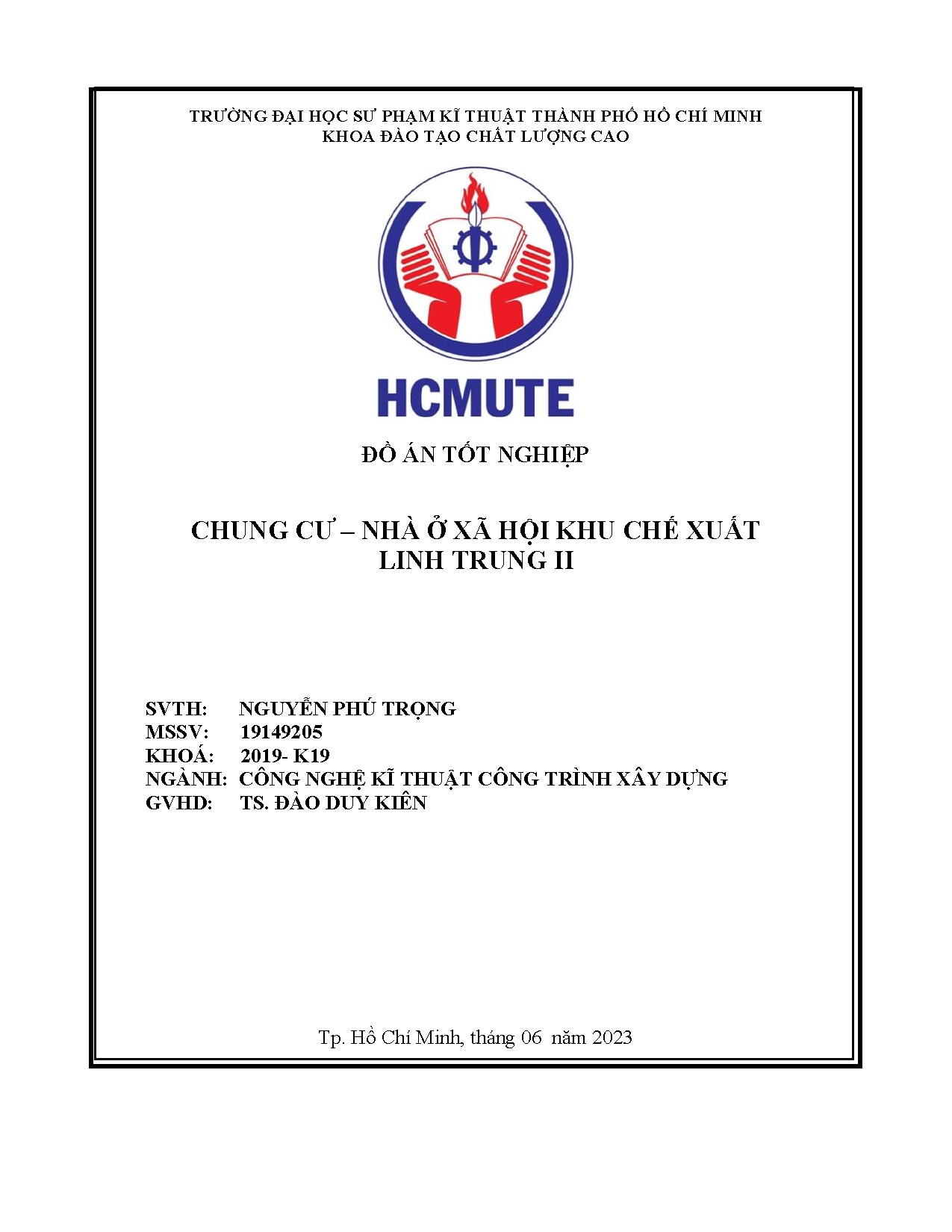 Đồ án tốt nghiệp - Chung cư - Nhà ở xã hội khu chế xuất Linh Trung II