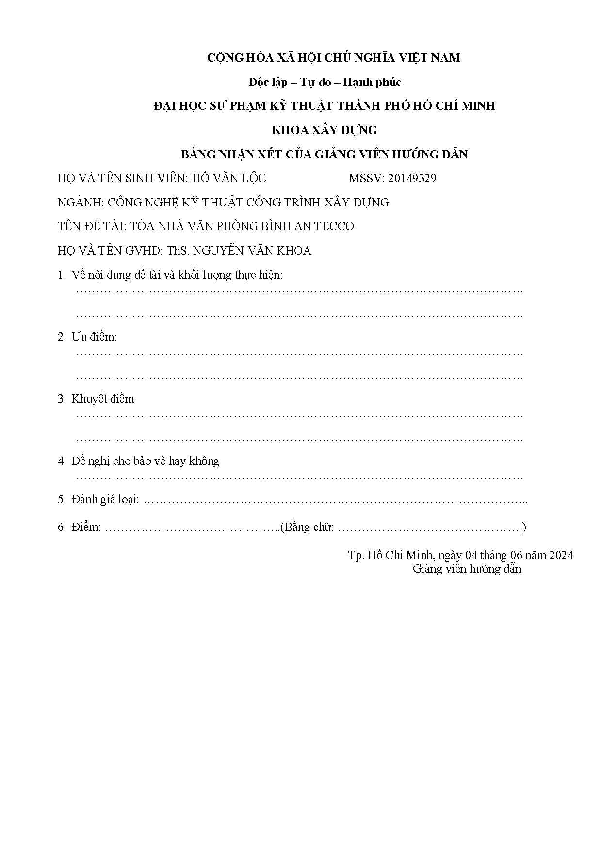 Đồ án tốt nghiệp - Tòa nhà văn phòng Bình An Tecco