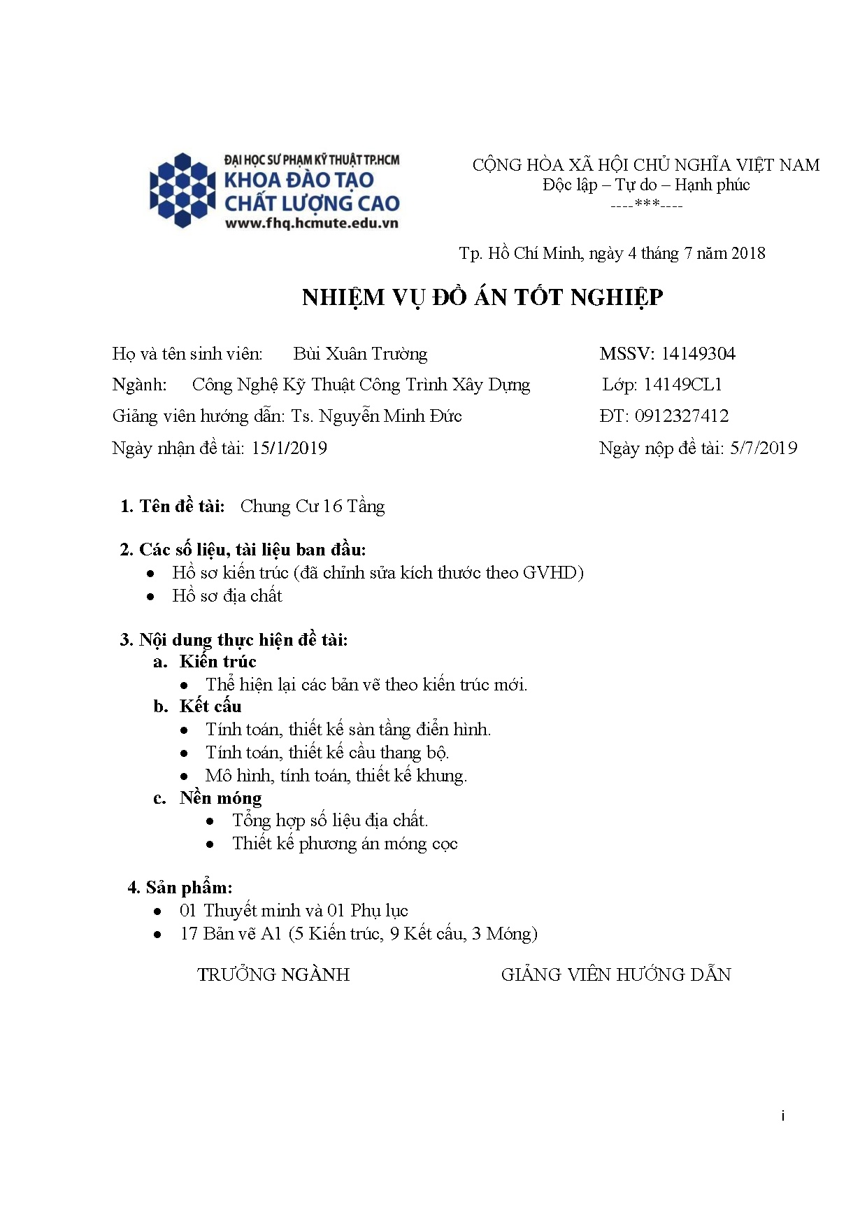 Đồ án tốt nghiệp - Thiết kế chung cư 16 tầng Bình Thọ, Thủ Đức