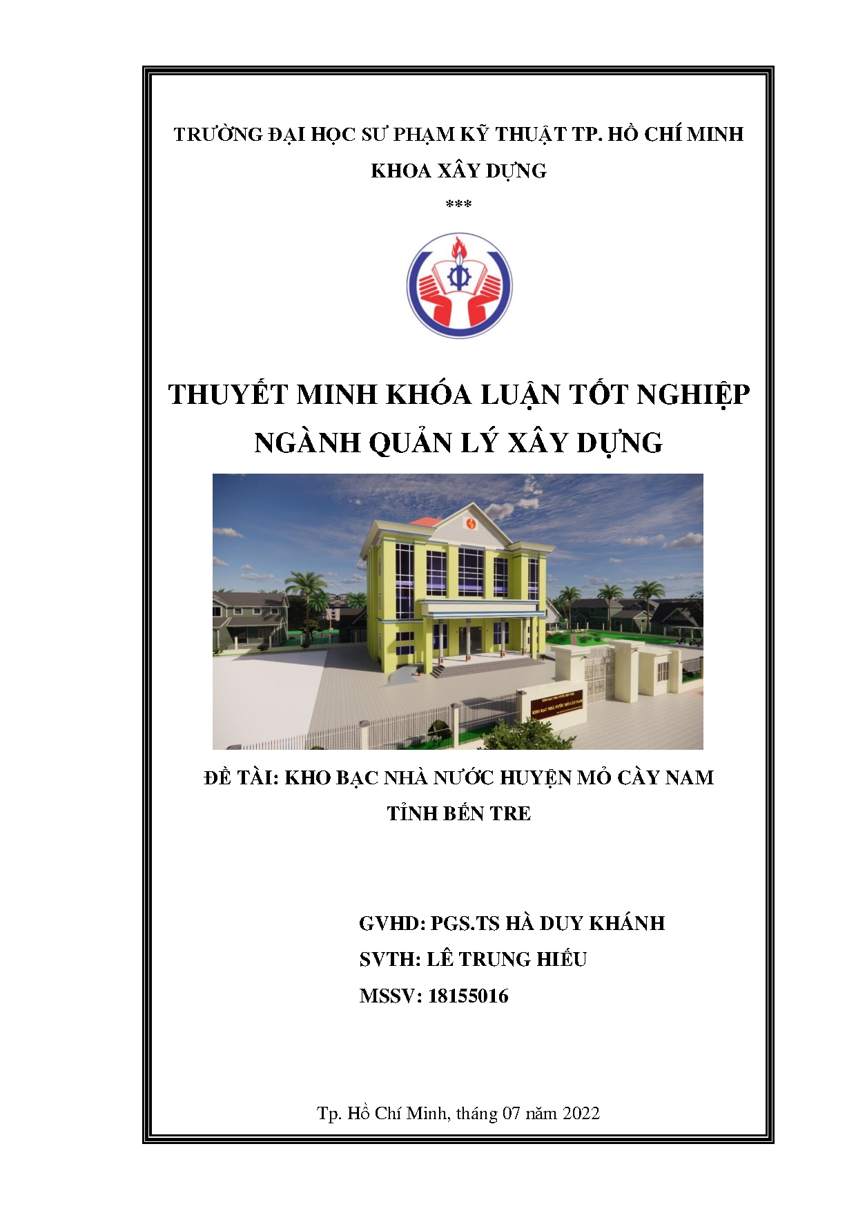Đồ án tốt nghiệp - Kho bạc nhà nước Huyện Mỏ Cày Nam tỉnh Bến Tre: Đồ án tốt nghiệp Khoa XDCLCNQLXD