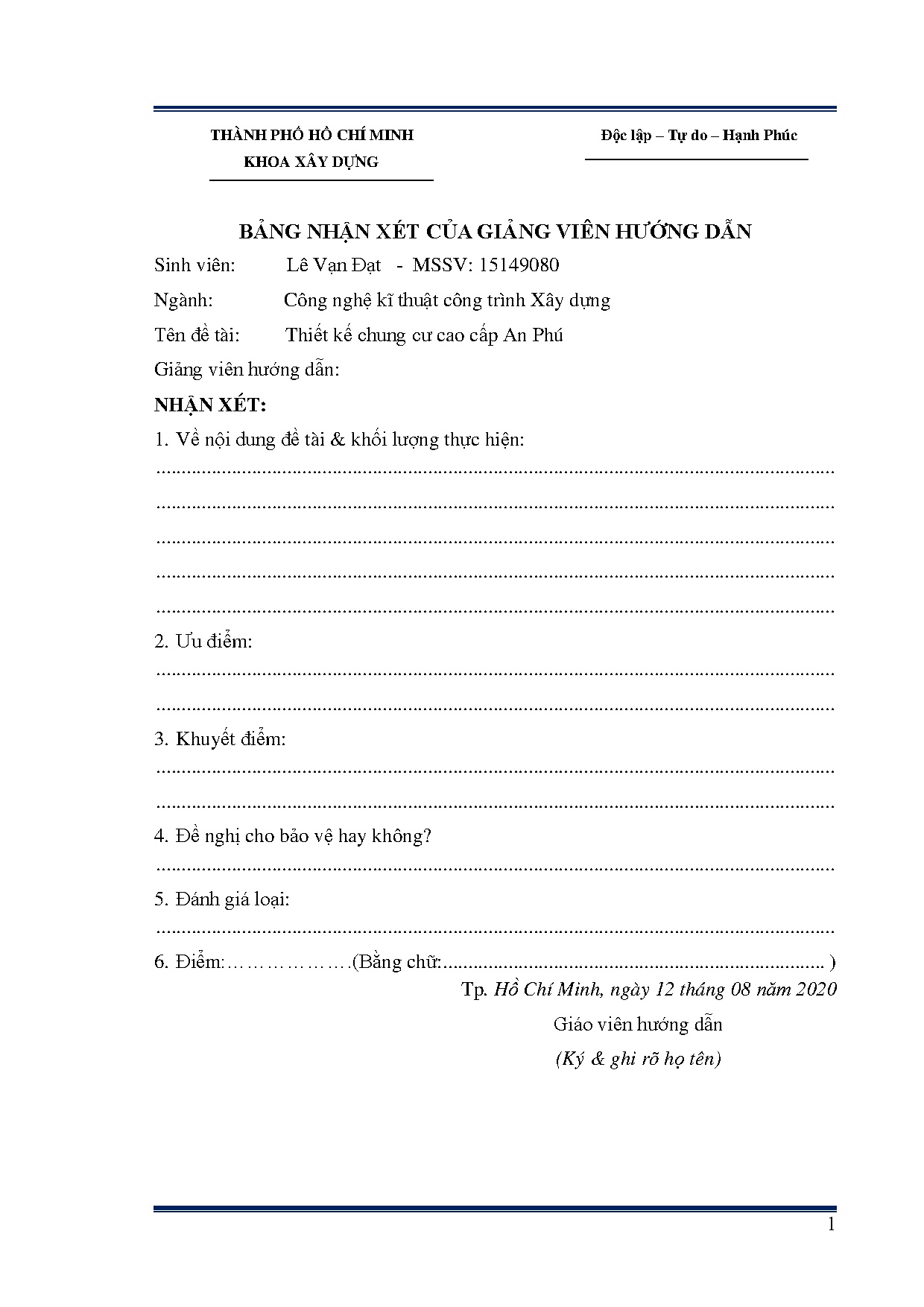 Đồ án tốt nghiệp - Thiết kế chung cư cao cấp An Phú Building - TP.CHCM