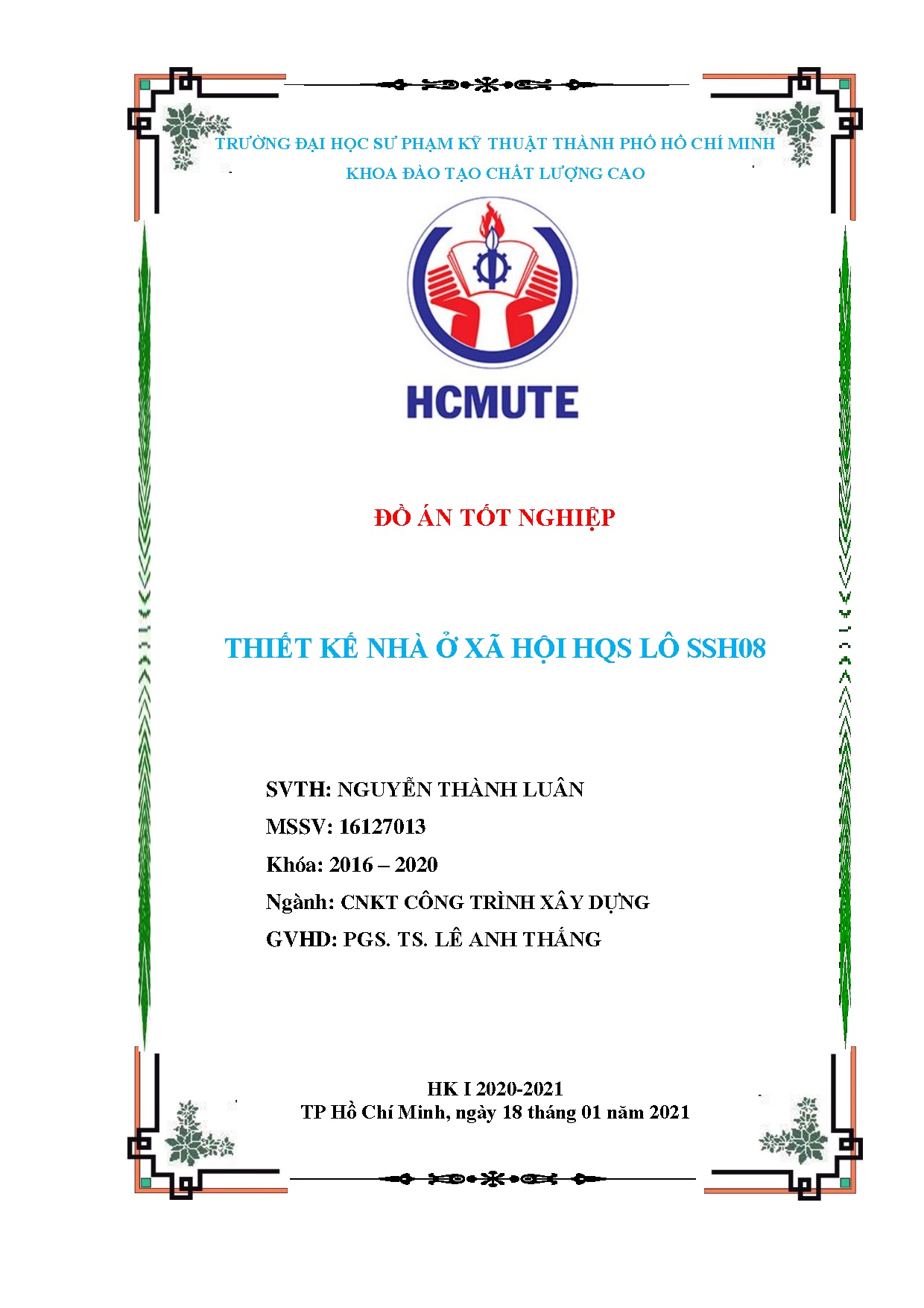 Đồ án tốt nghiệp - Thiết kế nhà ở xã hội HQS Lô SSH08