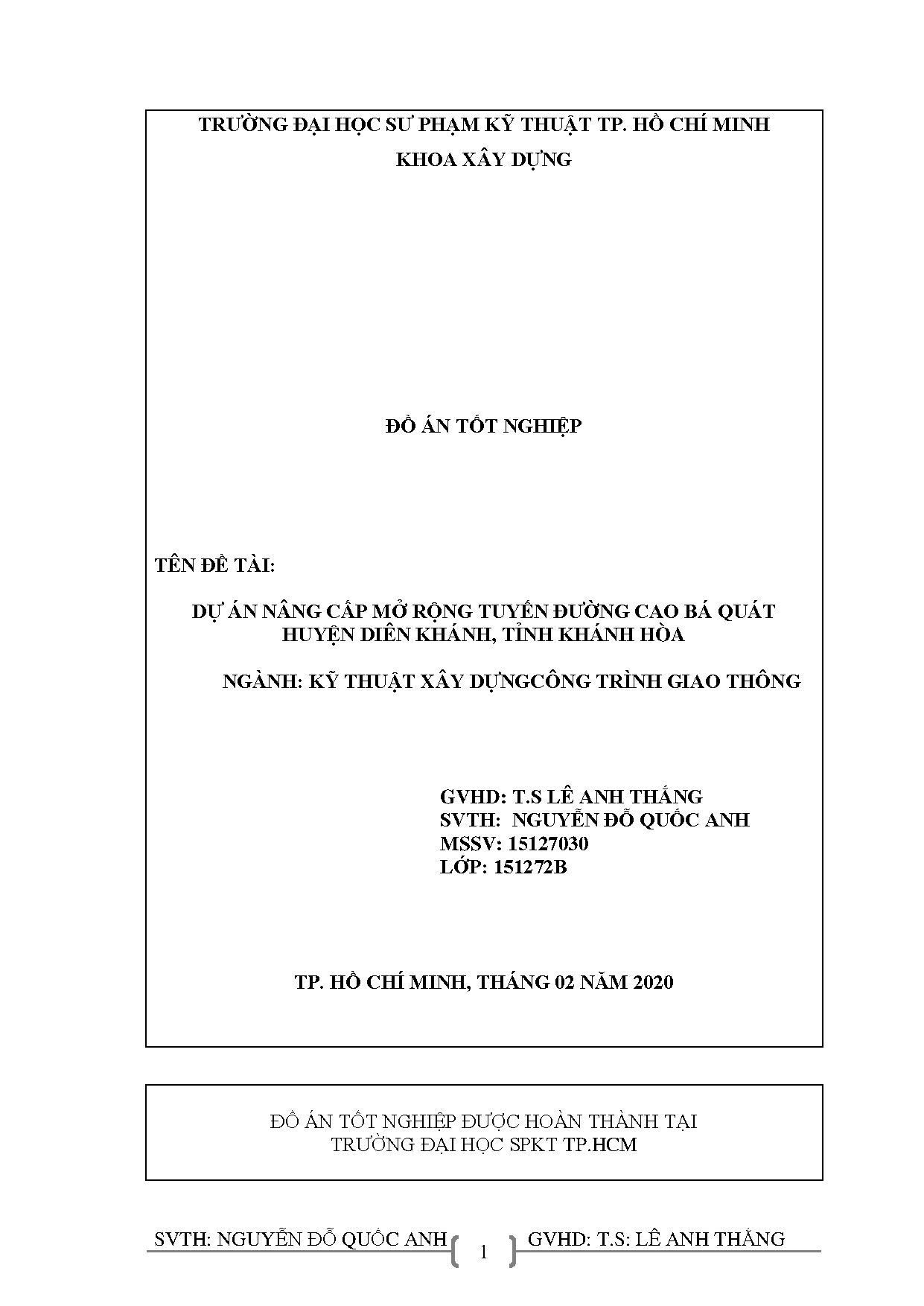 Đồ án tốt nghiệp - Thiết kế nâng cấp mở rộng tuyến đường Cao Bá Quát, huyện Diên Khánh, tỉnh Khánh H