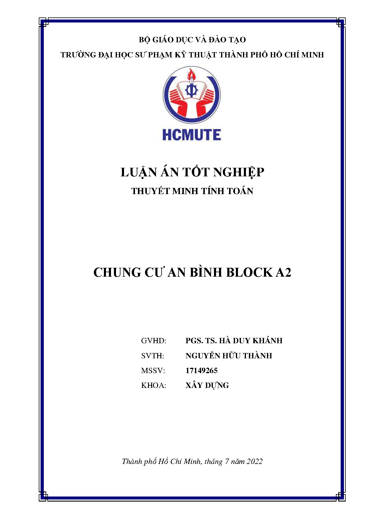 Đồ án tốt nghiệp - Chung cư An bình Block A2: Đồ án tốt nghiệp ngành Công nghệ Kỹ thuật công TXD