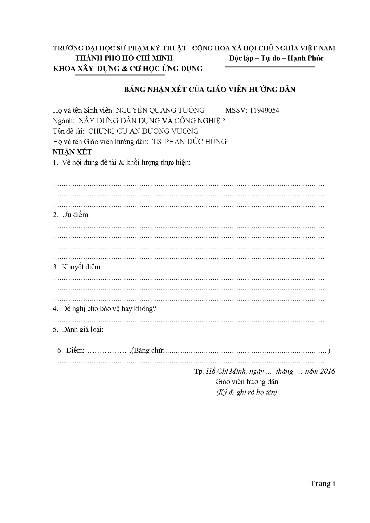 Đồ án tốt nghiệp - Chung cư An Dương Vương