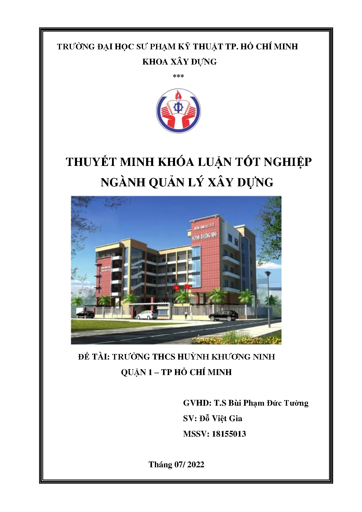 Đồ án tốt nghiệp - Trường THCS Huỳnh Khương Ninh Quận 1 - Tp. Hồ Chí Minh: Đồ án tốt nghiệp NQLXD