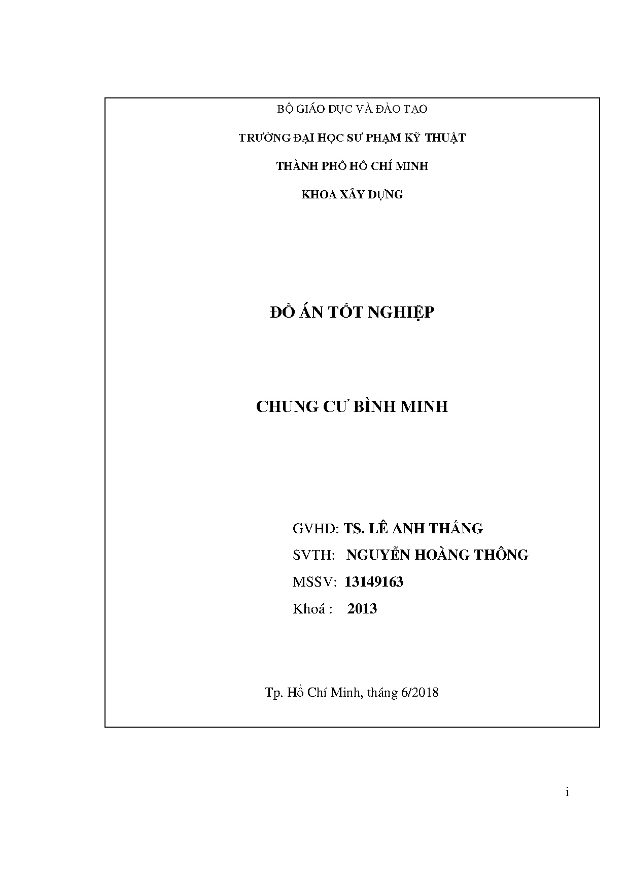 Đồ án tốt nghiệp - Chung cư Bình Minh