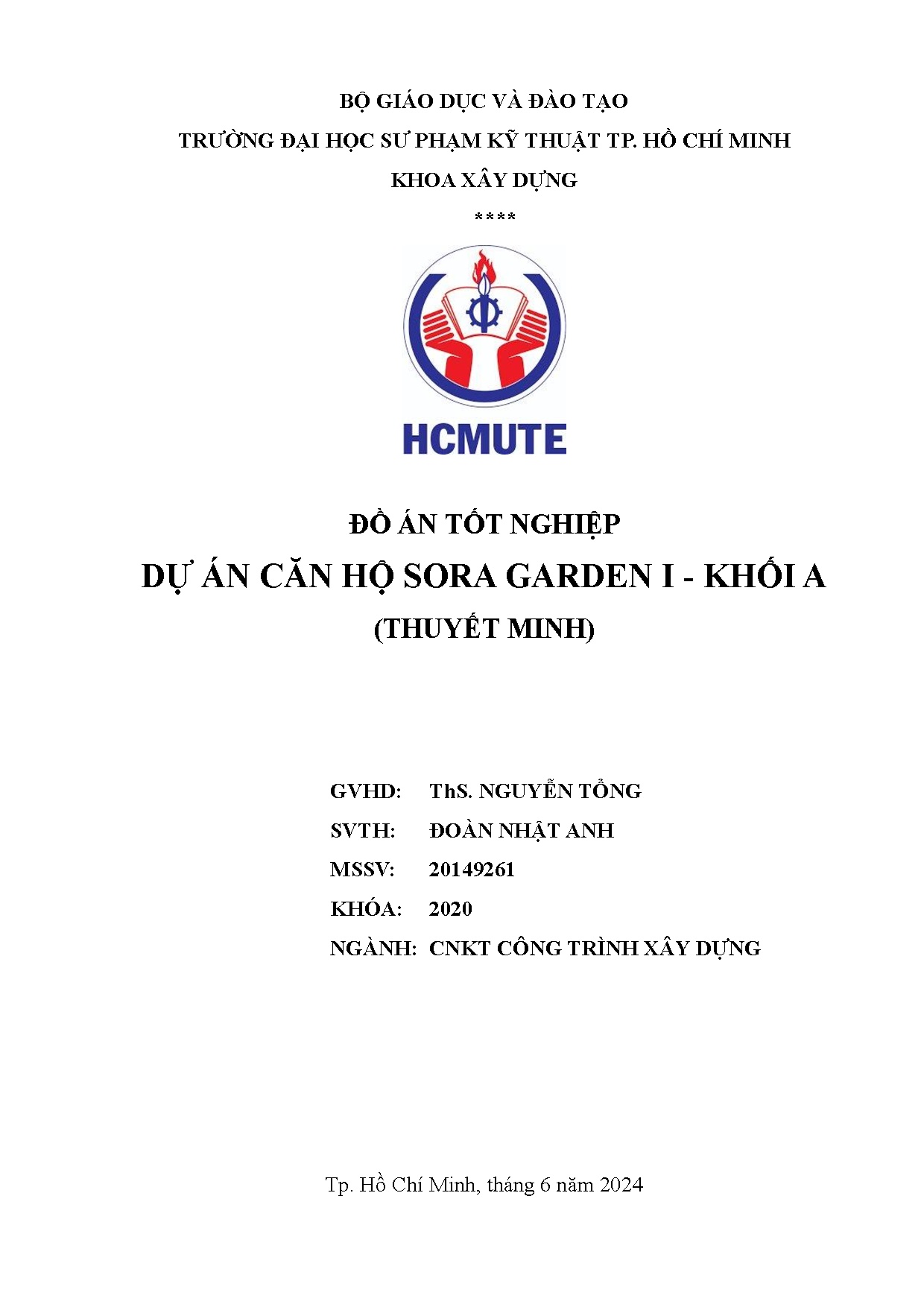 Đồ án tốt nghiệp - Dự án căn hộ Sora garden I-Khối A