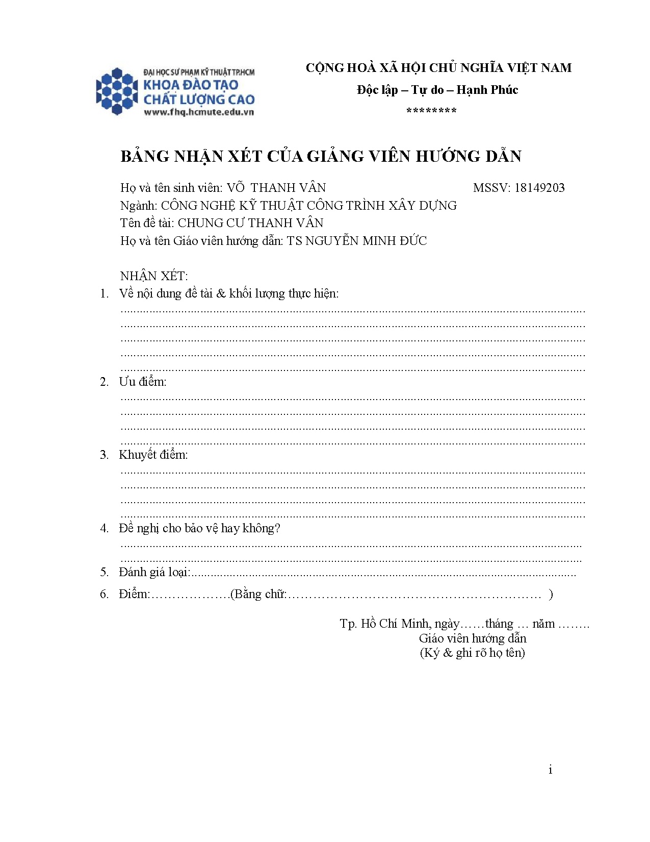 Đồ án tốt nghiệp - Chung cư Thanh Vân