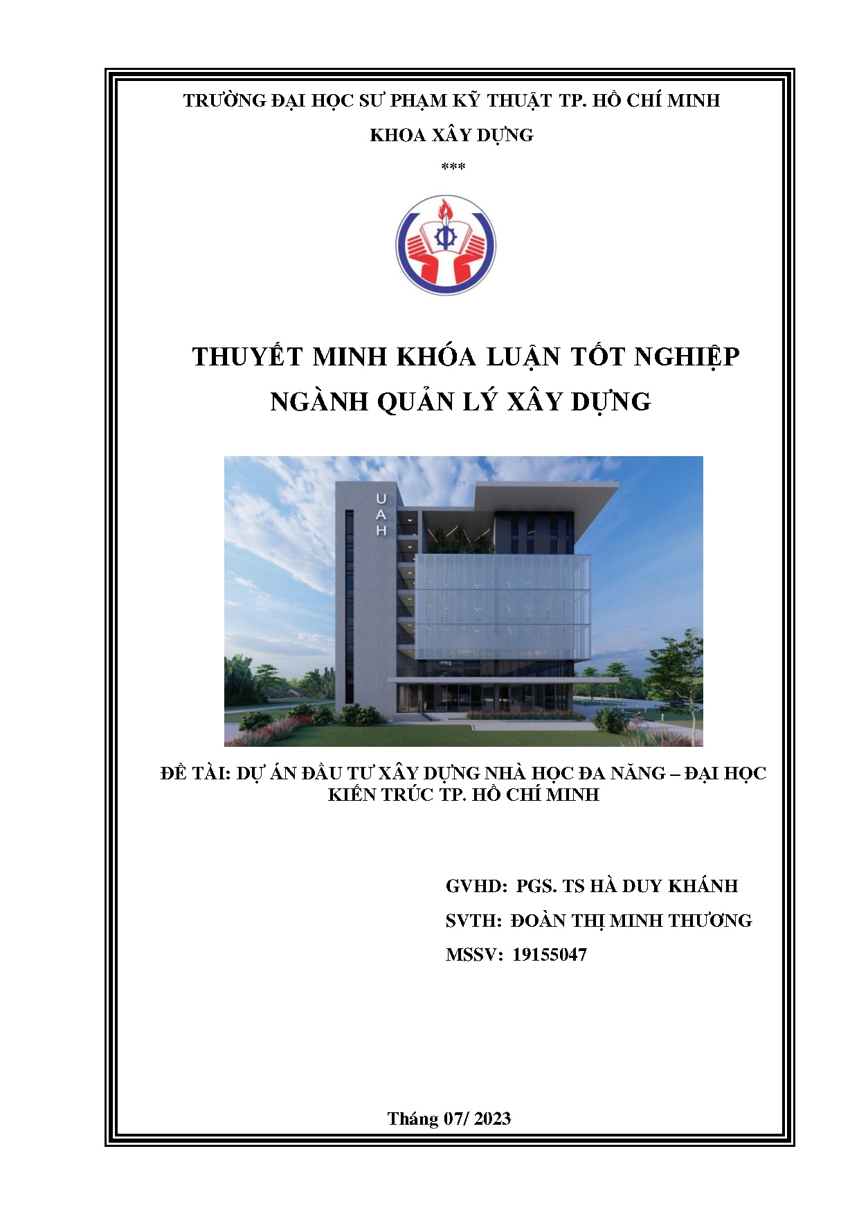 Đồ án tốt nghiệp - Dự án đầu tư xây dựng nhà học đa năng - Đại học Kiến trúc TP.Hồ Chí Min