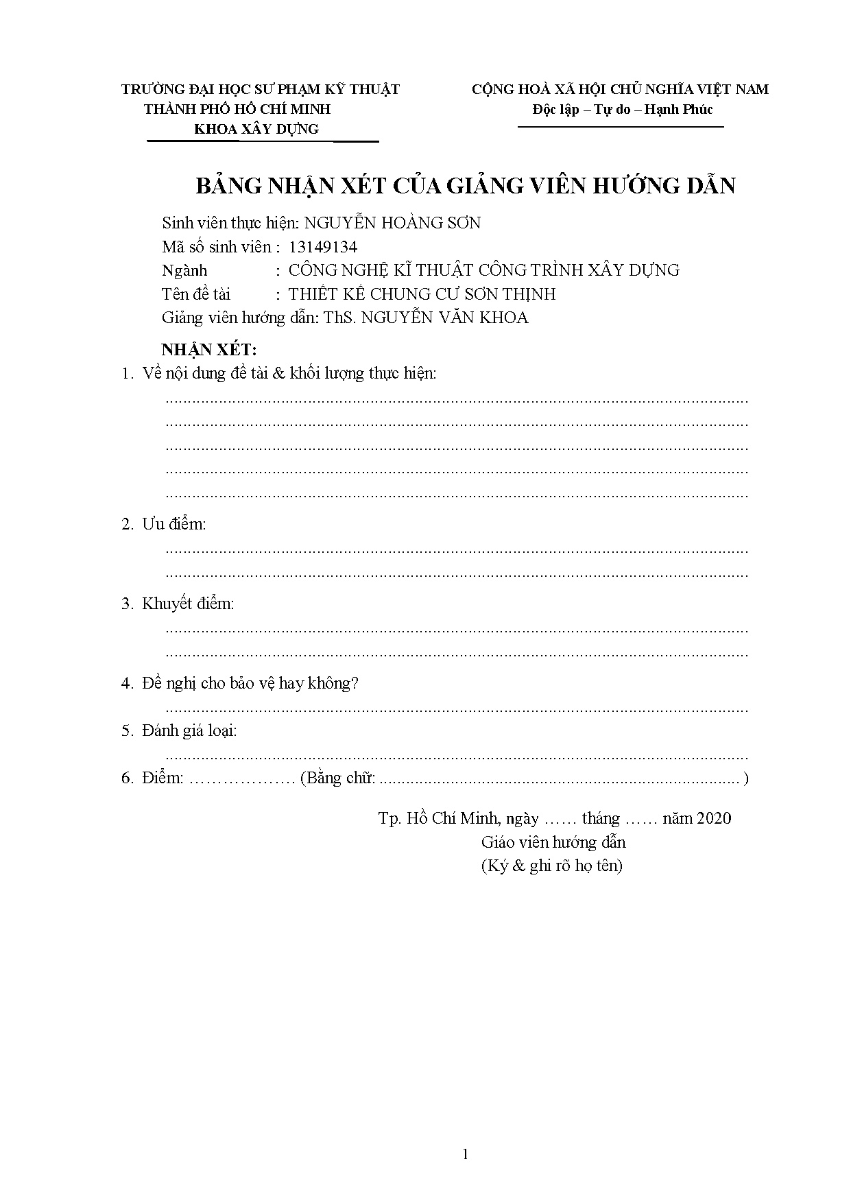 Đồ án tốt nghiệp - Thiết kê chung cư Sơn Thịnh