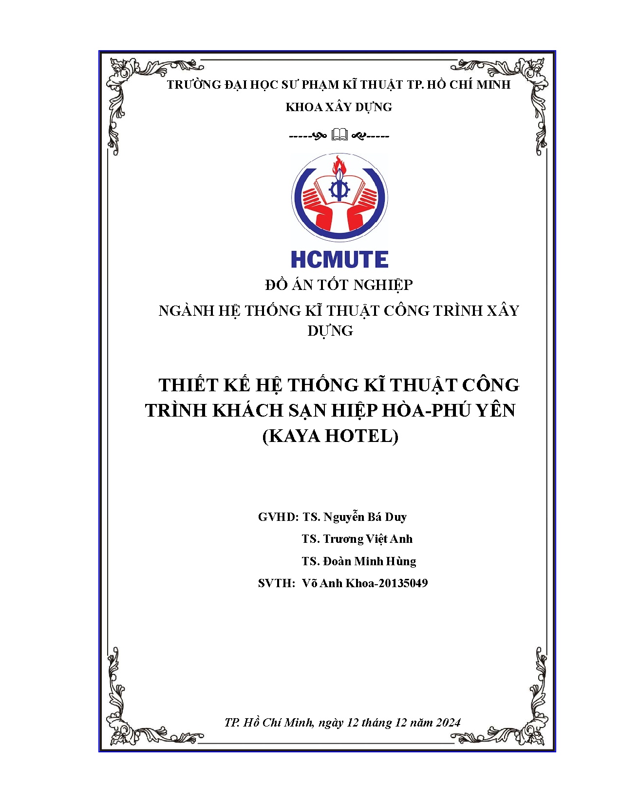 Đồ án tốt nghiệp - Thiết kế hệ thống kĩ thuật công trình khách sạn Hiệp hòa - Phú yên (Kaya Hotel)