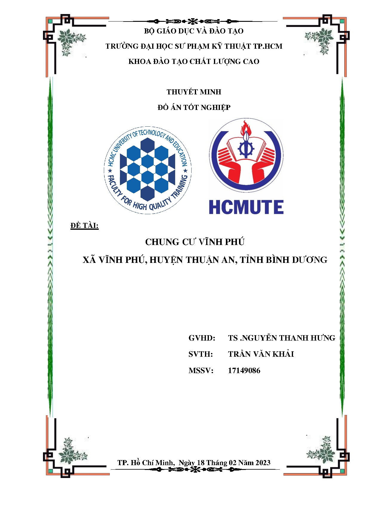 Đồ án tốt nghiệp - Chung cư Vĩnh Phú xã Vĩnh Phú, Huyện Thuận An, Tỉnh Bình Dương