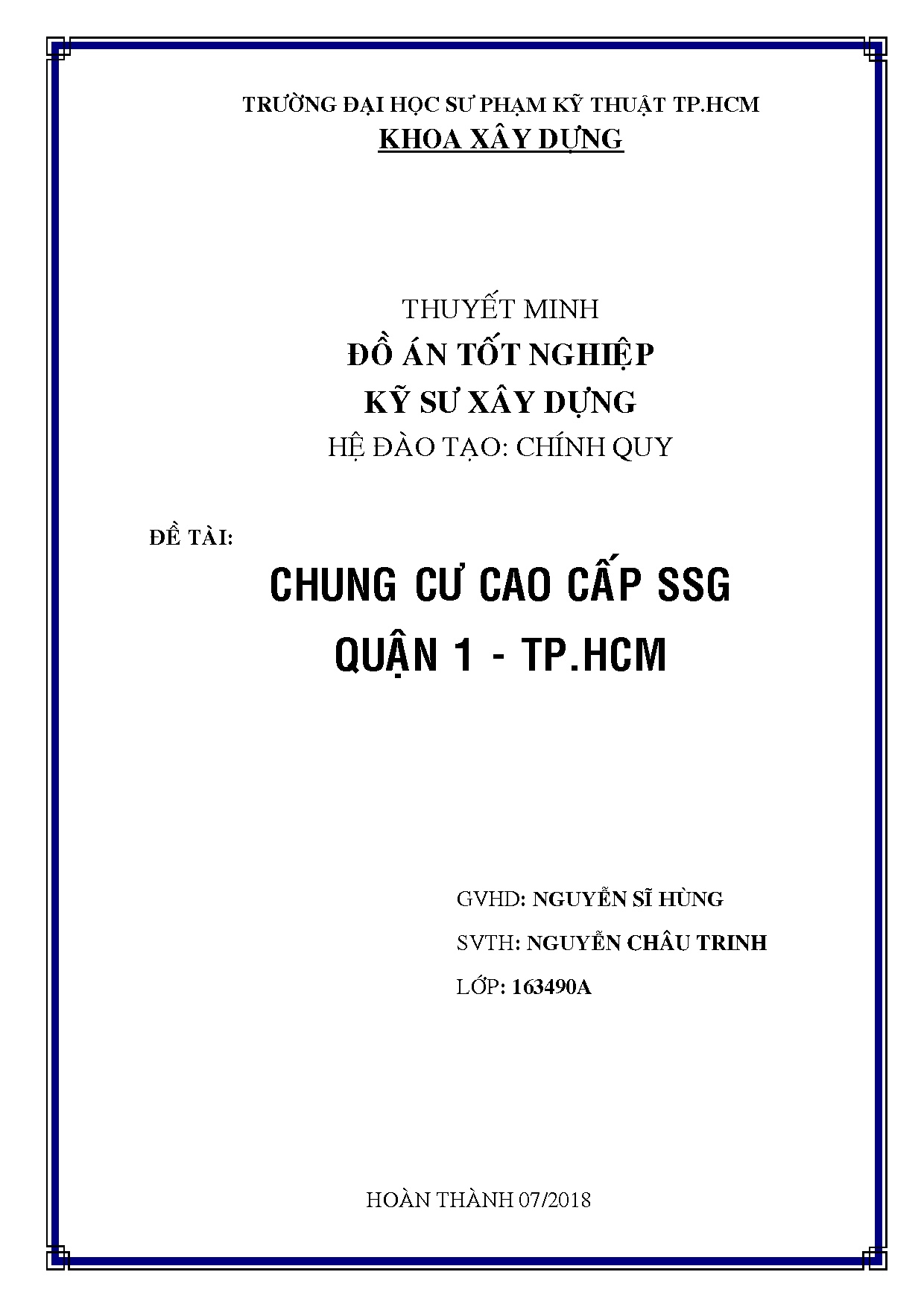 Đồ án tốt nghiệp - Chung cư cao cấp SSG quận 1 - TPHCM
