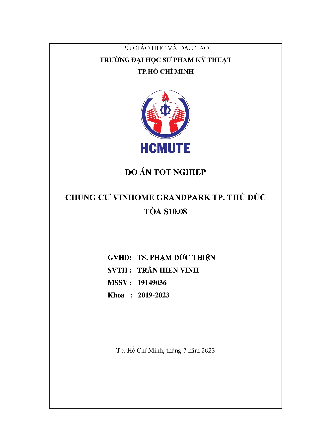 Đồ án tốt nghiệp - Chung cư Vinhomes grand park TP.Thủ Đức tòa S10.08