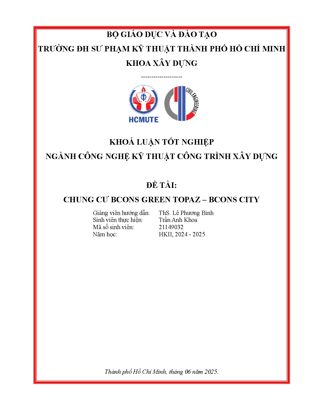 Đồ án tốt nghiệp - Chung cư Bcons Green Topaz - Bcons City