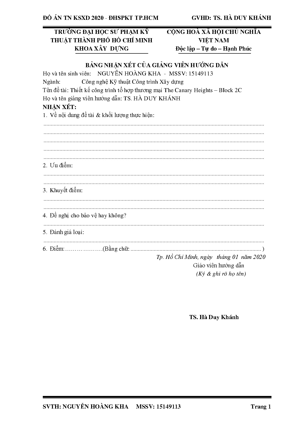 Đồ án tốt nghiệp - The Canary Heights - Block 2C