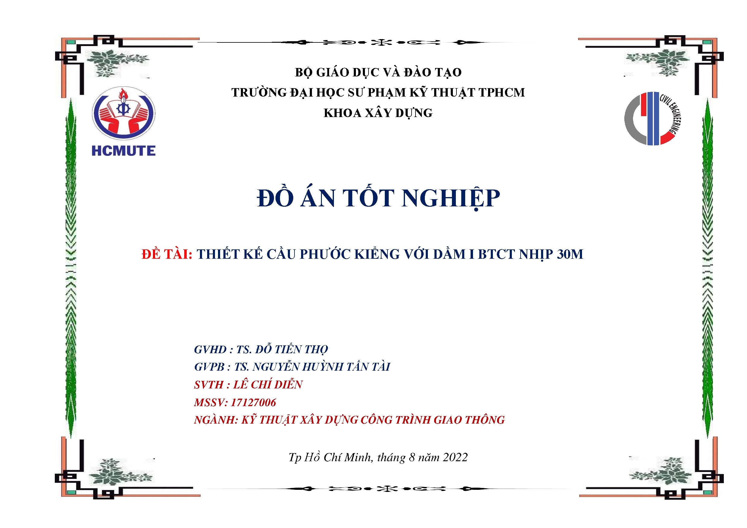 Đồ án tốt nghiệp - THIẾT KẾ CẦU PHƯỚC KIỂNG VỚI DẦM I BTCT NHỊP 30M