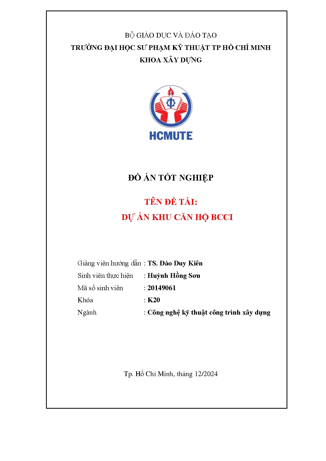 Đồ án tốt nghiệp - Dự án khu căn hộ BCCI