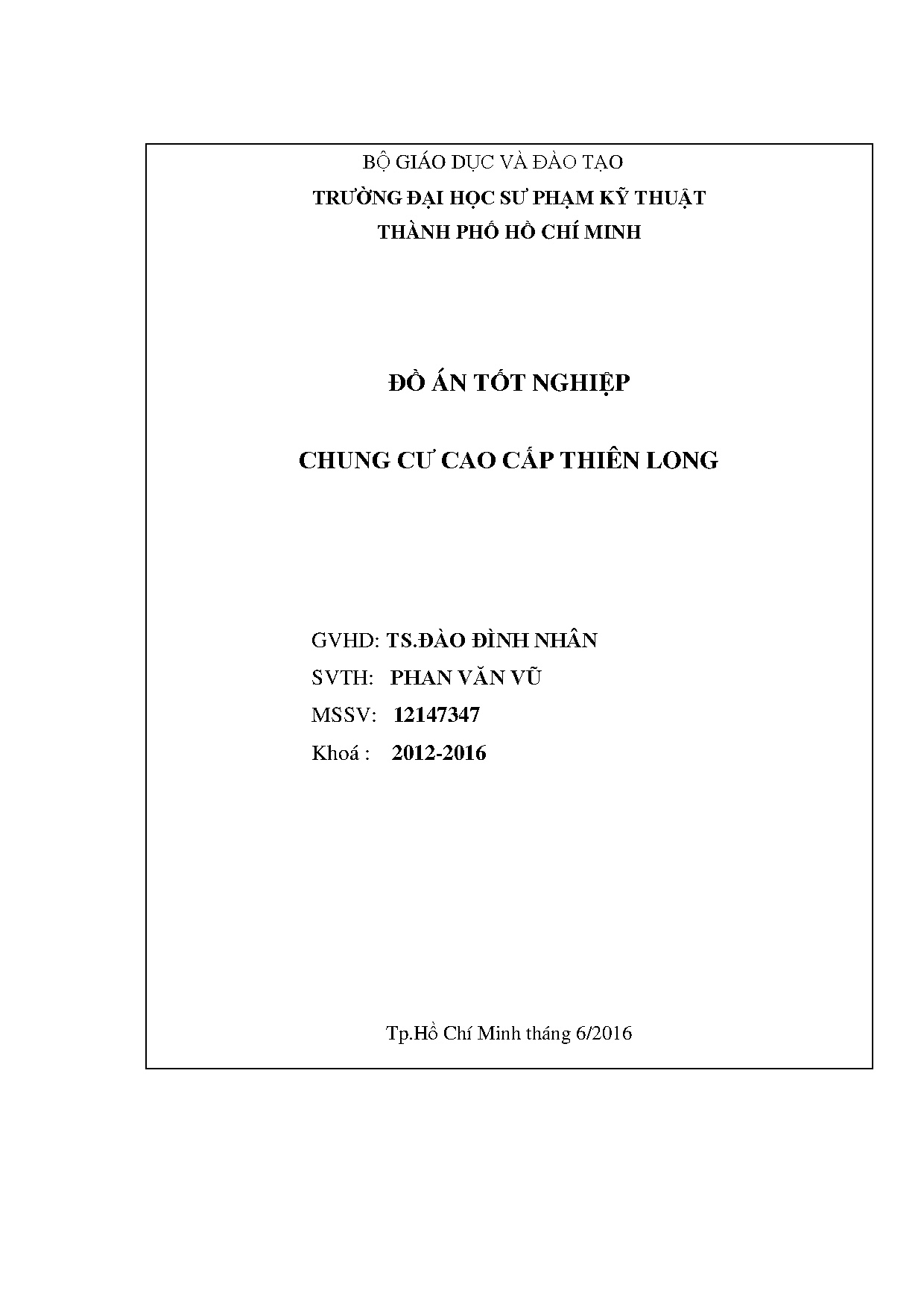 Đồ án tốt nghiệp - Chung cư cao cấp Thiên Long