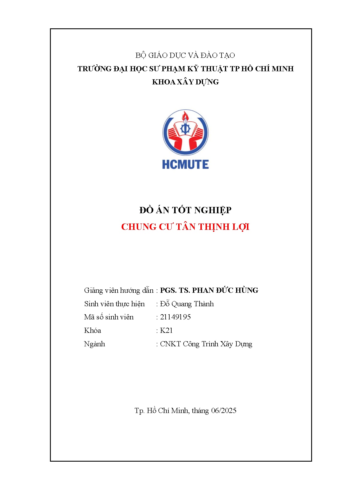 Đồ án tốt nghiệp - Chung cư Tân Thịnh Lợi