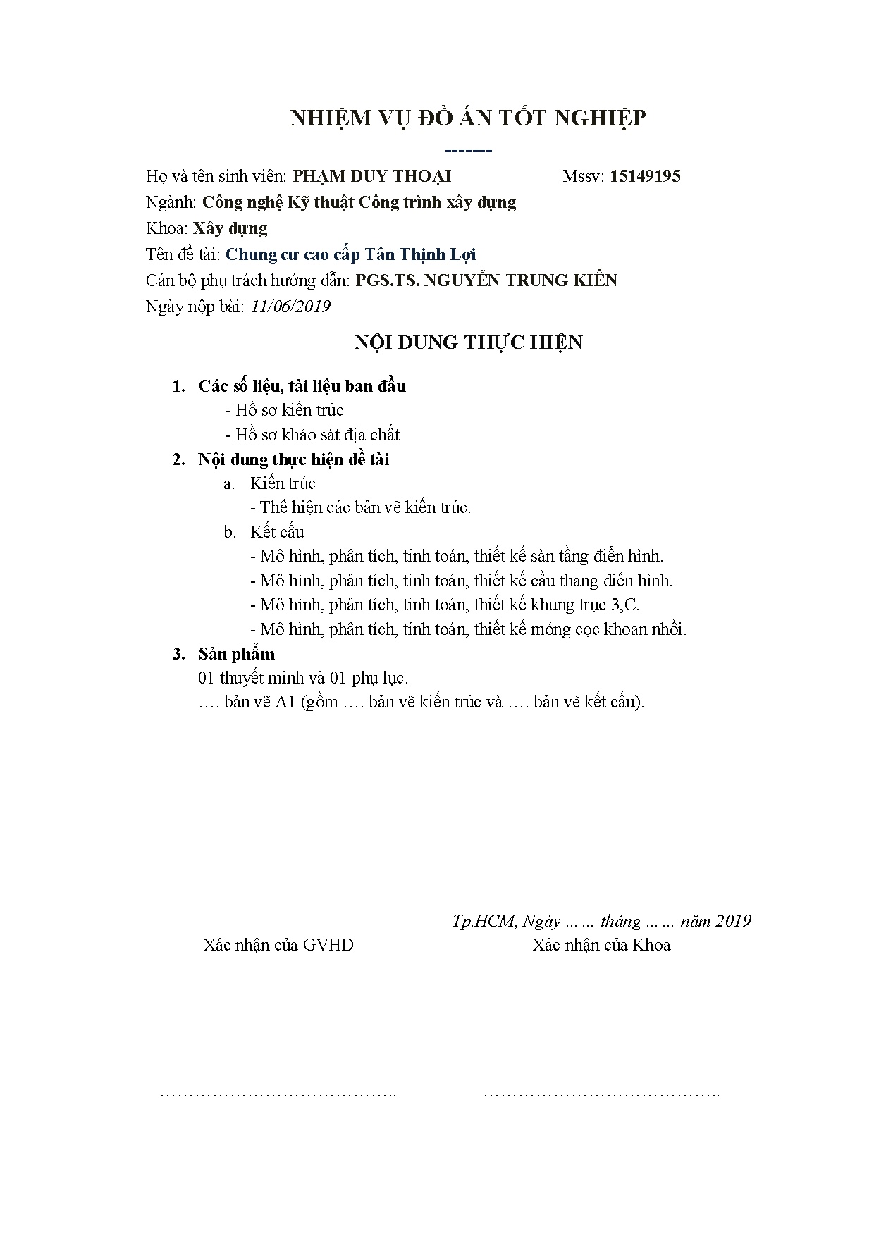 Đồ án tốt nghiệp - Chung cư Tân Thịnh Lợi (Phần thuyết minh)