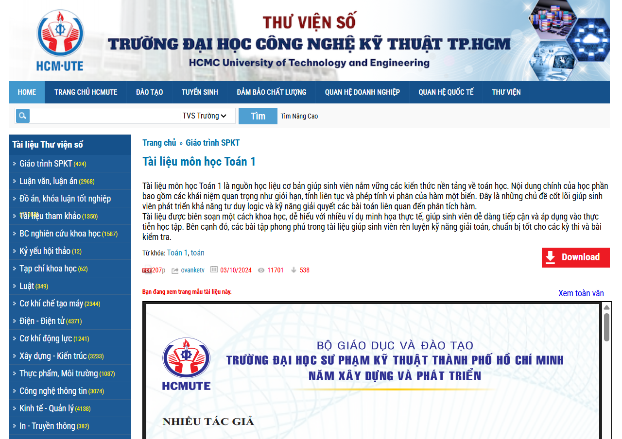 Xem giáo trình online tại thư viện số HCMUTE