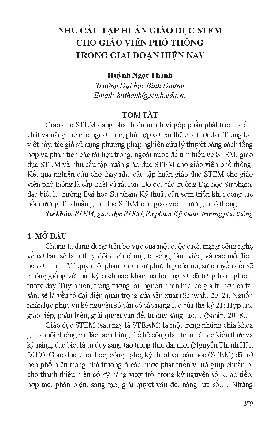 Kỷ yếu hội thảo khoa học Vai trò và xu hướng của lĩnh vực Sư phạm kỹ thuật trong kỷ nguyên (HCMUTE) - Trang 380